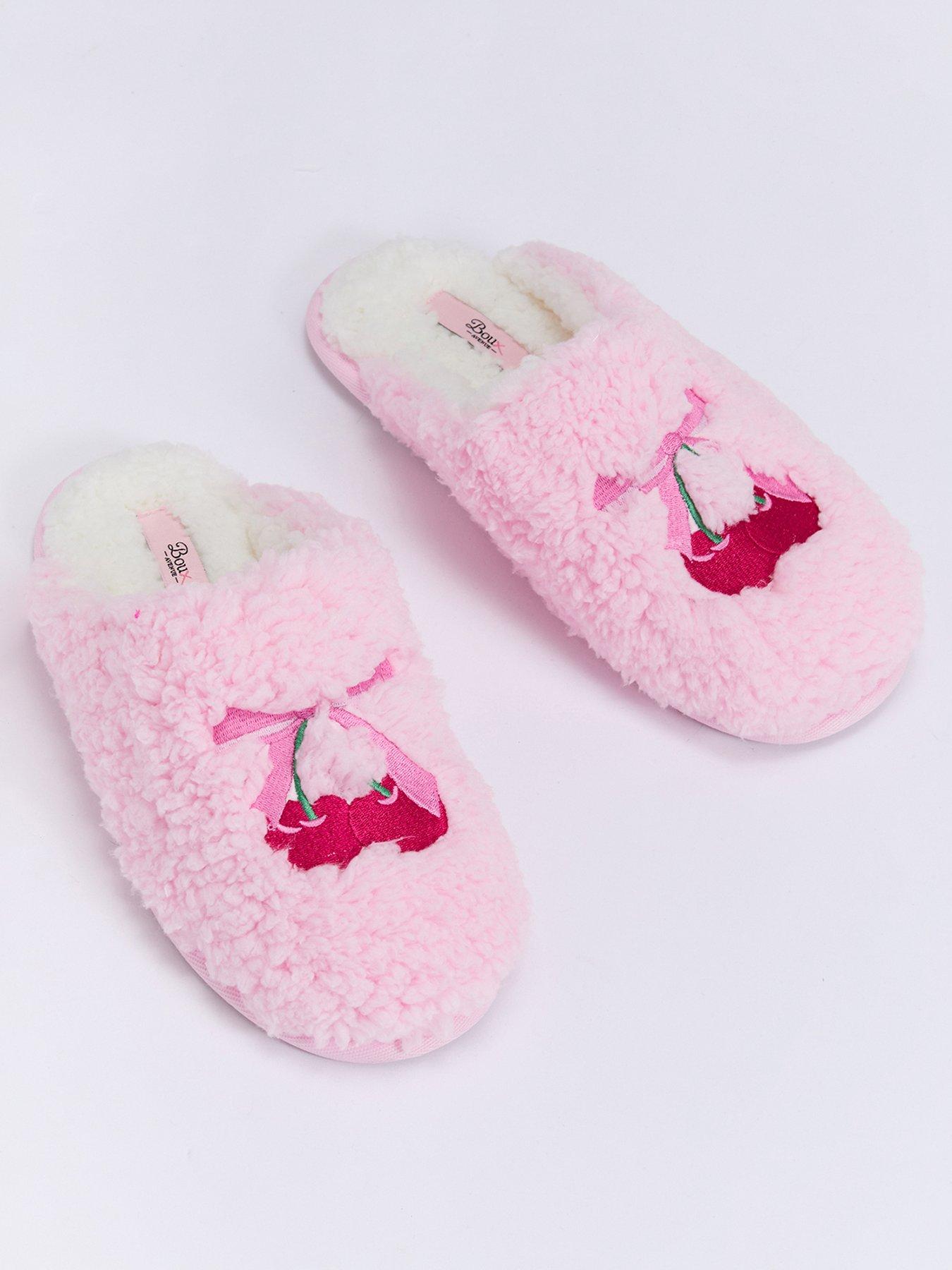 Image 2 of 5 of Boux Avenue Cherry Bow Embroidered Mule Slippers - Pink