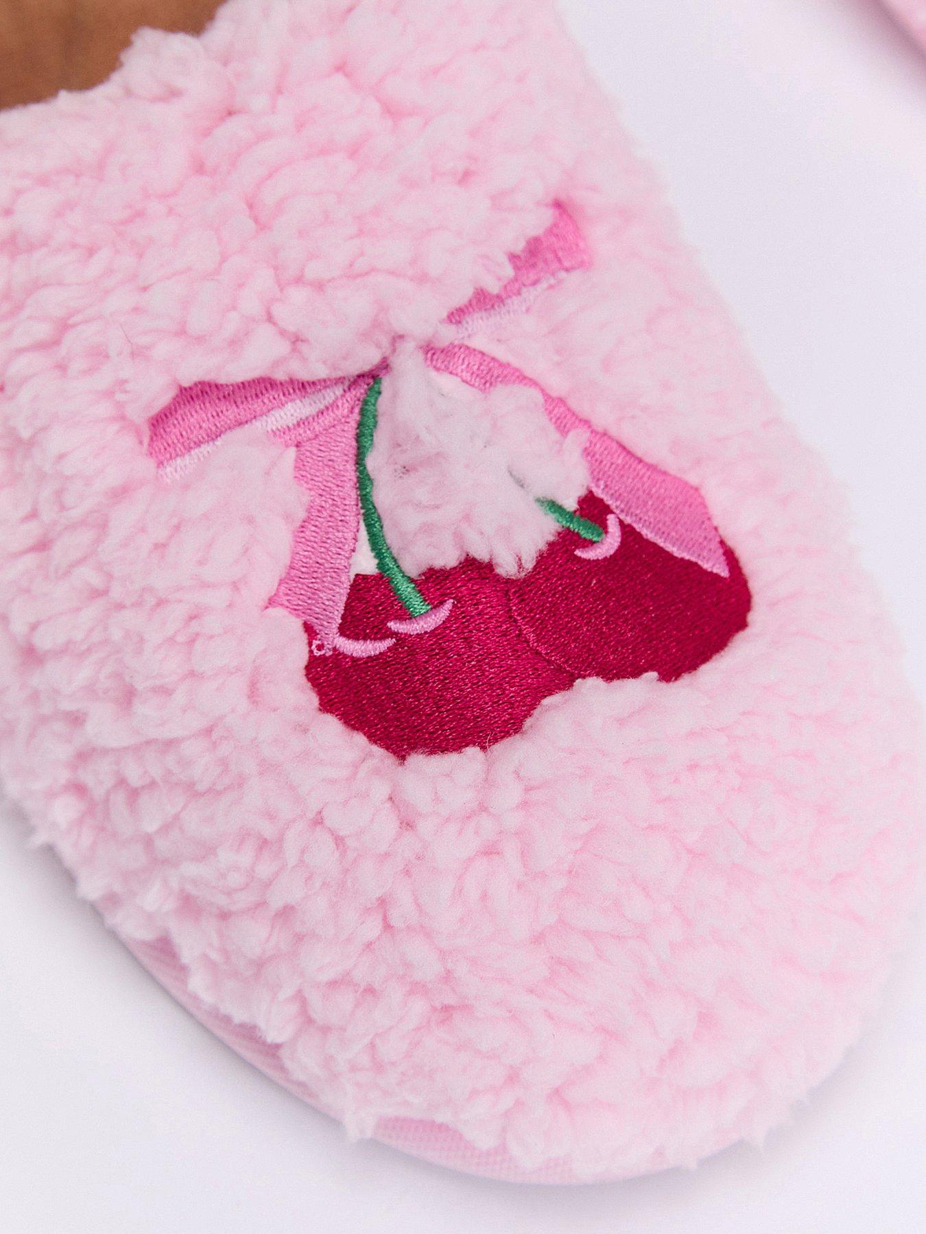 Image 4 of 5 of Boux Avenue Cherry Bow Embroidered Mule Slippers - Pink