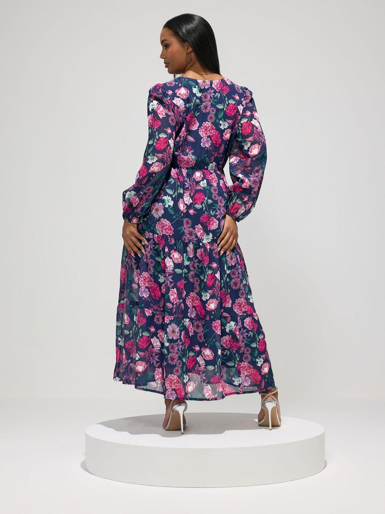 Image 2 of 5 of Yours Curve Long Sleeve Floral Boho Dress