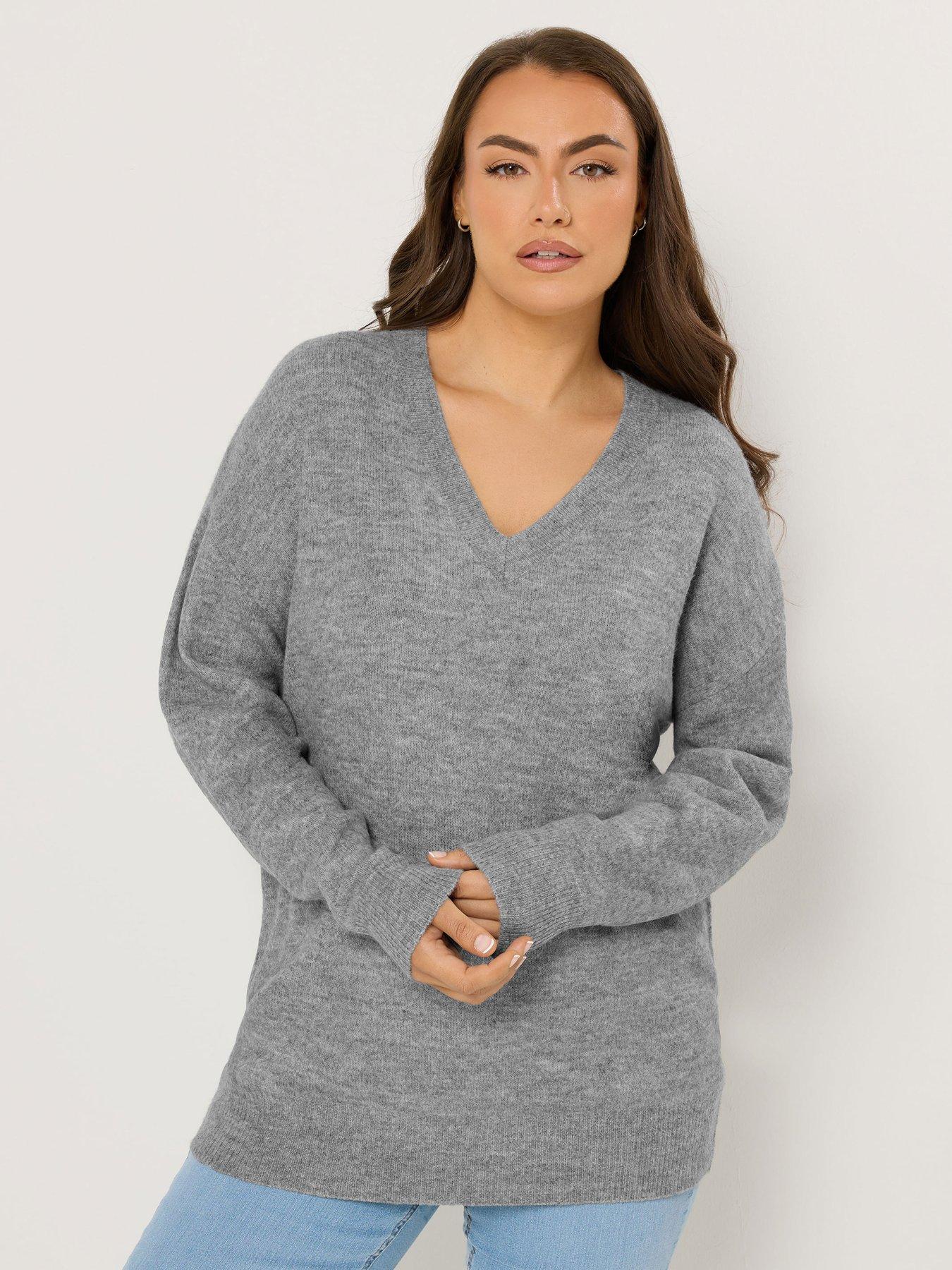 yours-curve-v-neck-soft-touch-jumper-grey