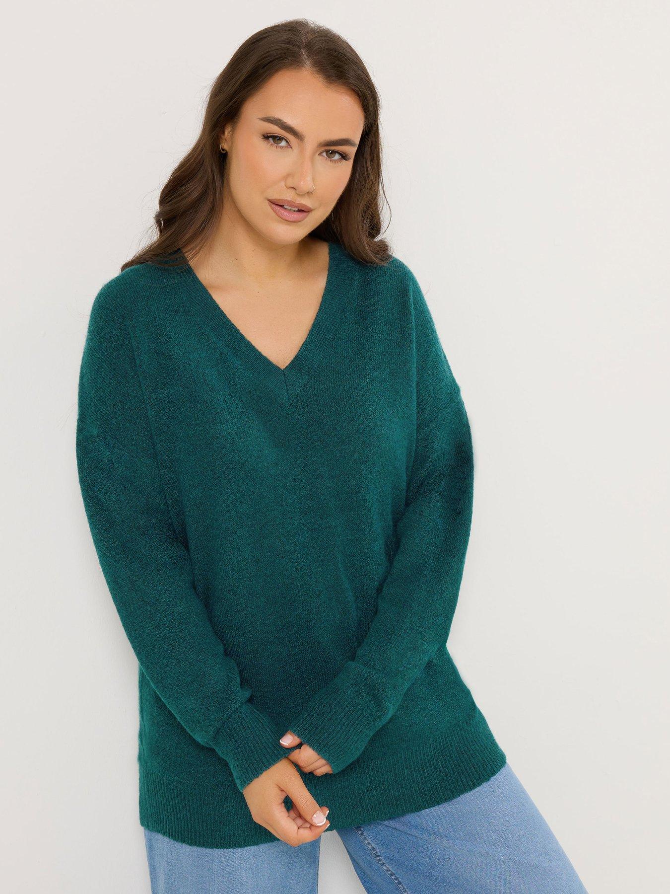 yours-curve-v-neck-soft-touch-jumper-greenfront