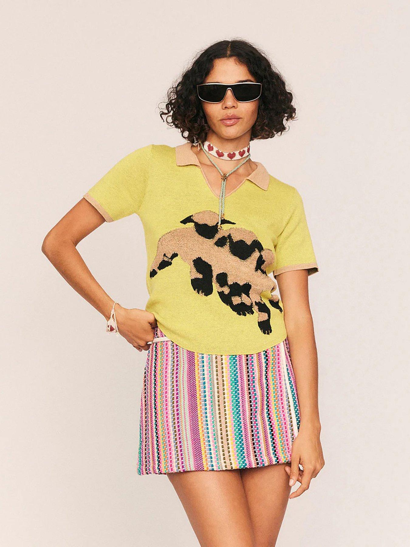 Summery My Little Lamb Intarsia Knit T-Shirt - Yellow