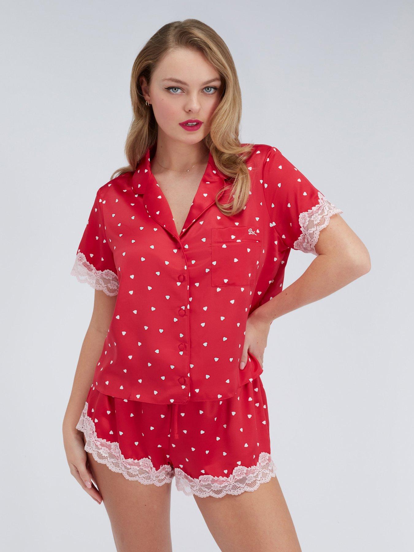 boux-avenue-amelia-heart-satin-short-pyjamas-redfront