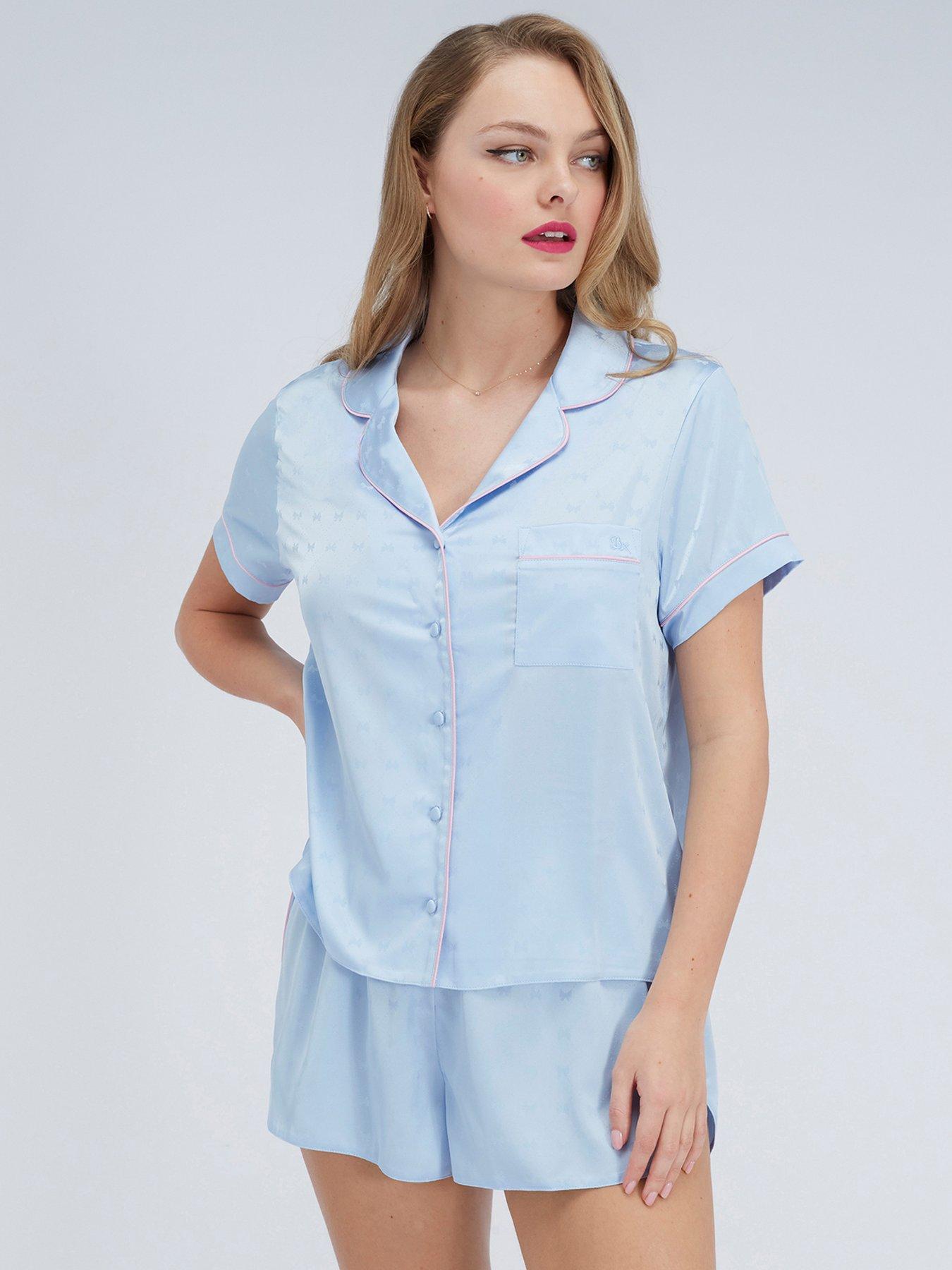 boux-avenue-bow-satin-short-pyjama-set-bluefront