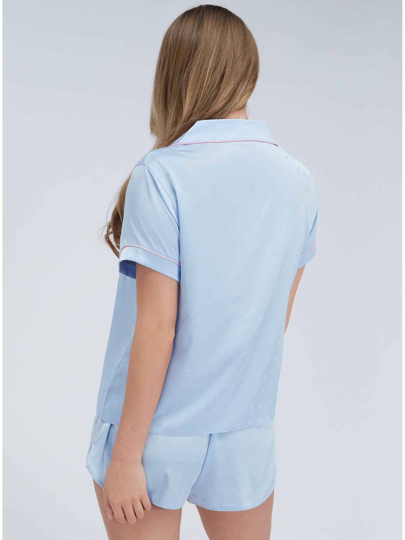 boux-avenue-bow-satin-short-pyjama-set-bluestillFront