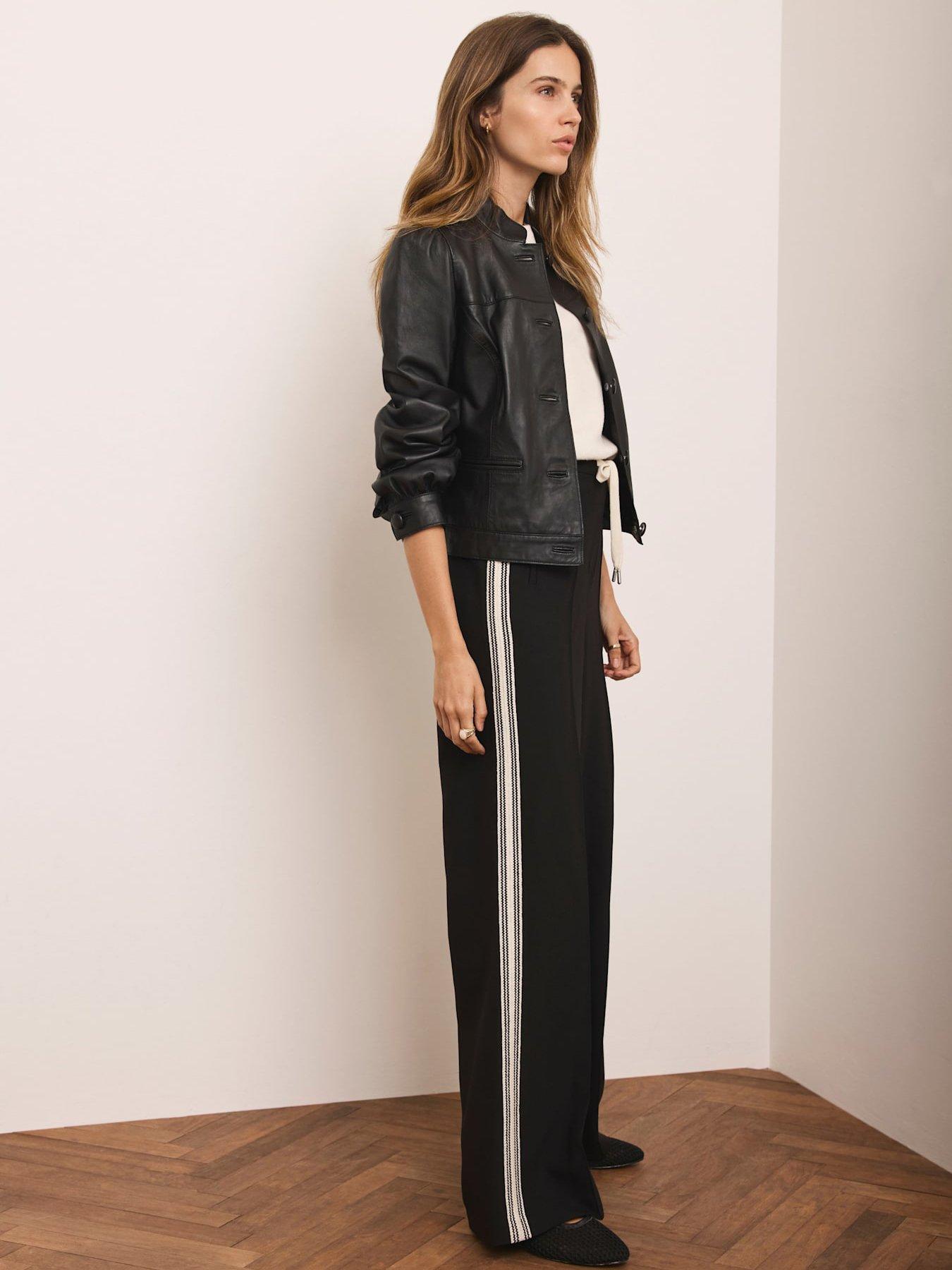 Image 3 of 7 of Mint Velvet Crochet Side Stripe Wide Trousers - Black