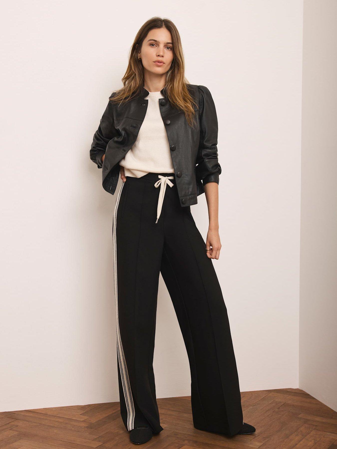 Image 4 of 7 of Mint Velvet Crochet Side Stripe Wide Trousers - Black