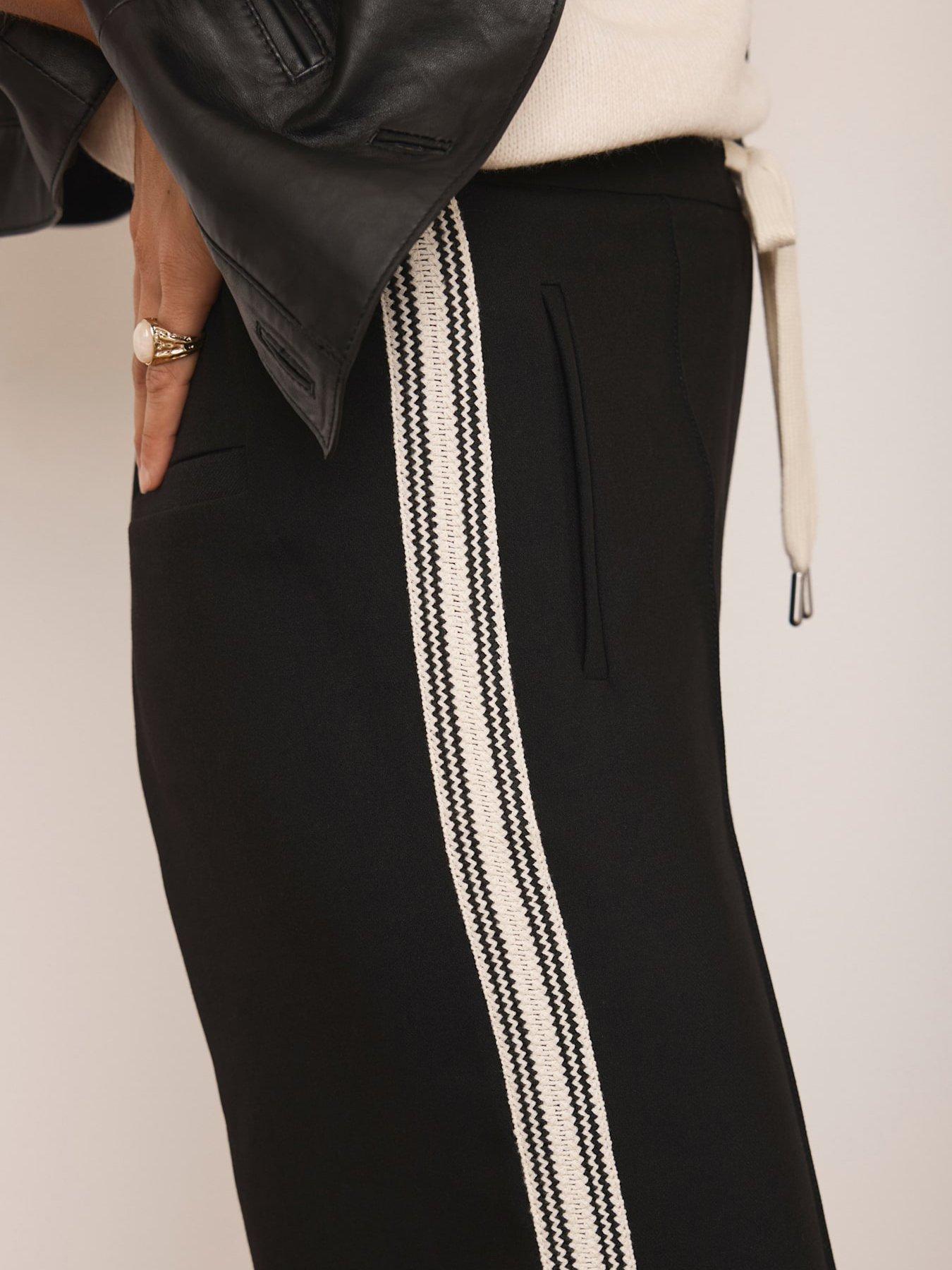 Image 5 of 7 of Mint Velvet Crochet Side Stripe Wide Trousers - Black