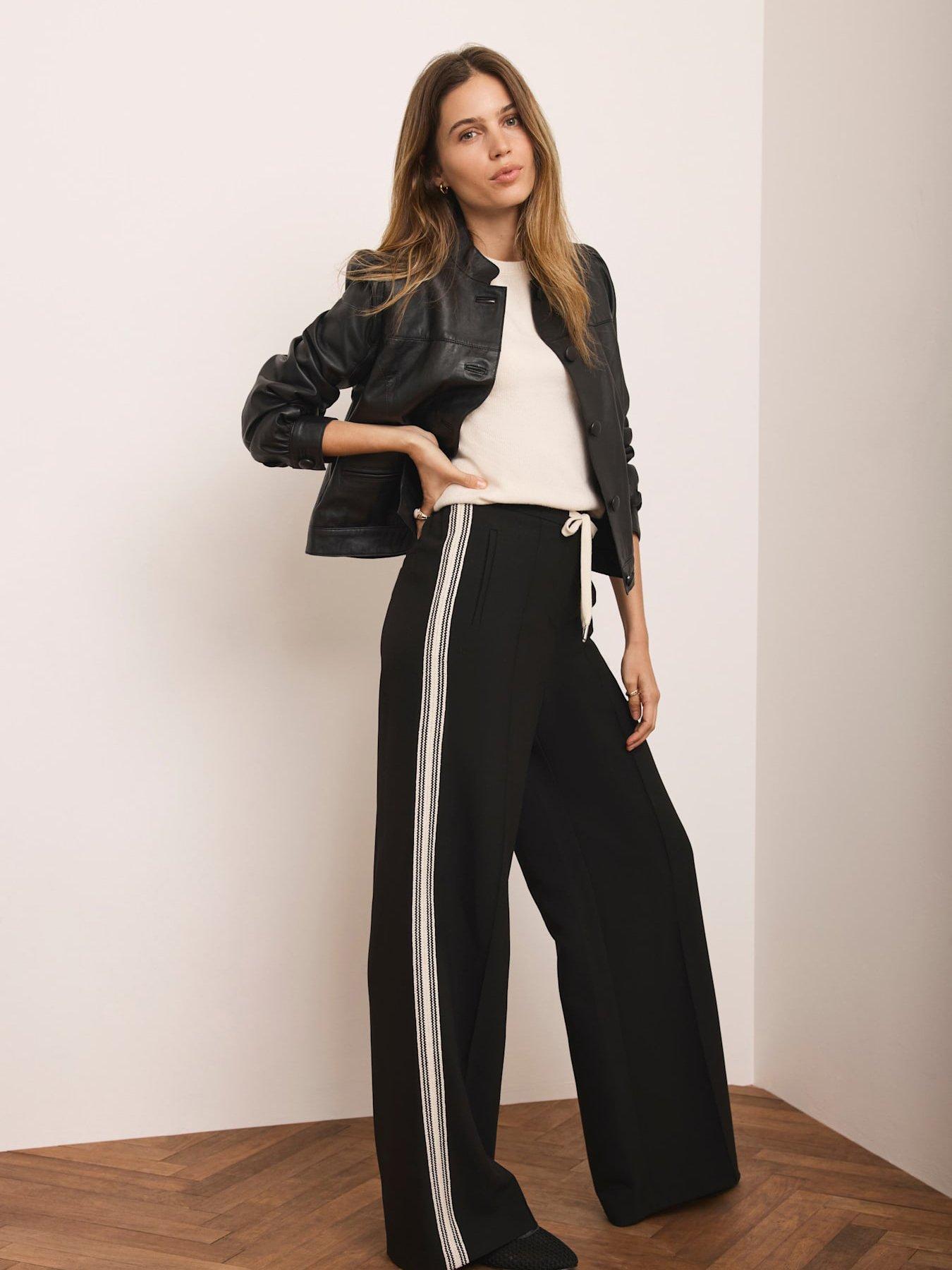 Image 6 of 7 of Mint Velvet Crochet Side Stripe Wide Trousers - Black