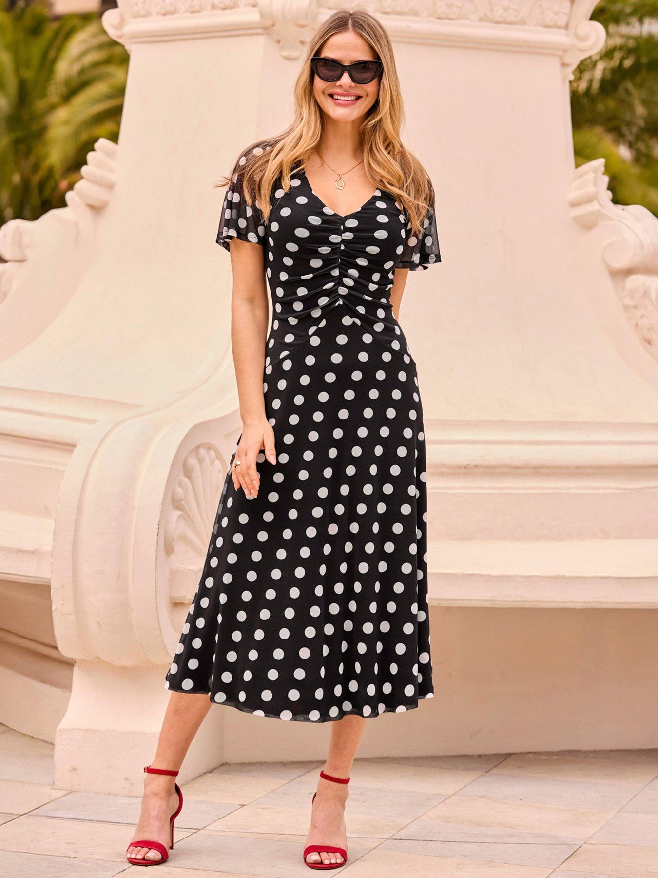 Image 5 of 5 of Sosandar Ruched Front Mesh Fit And Flare Dress - Multi