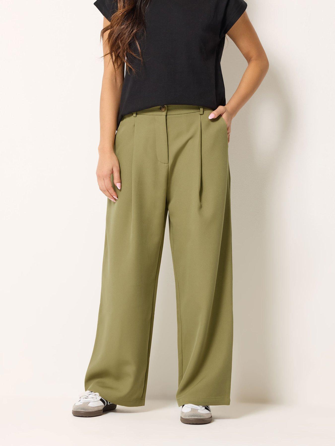 PixieGirl Petite Back Pocket Wide Leg Trousers - Green