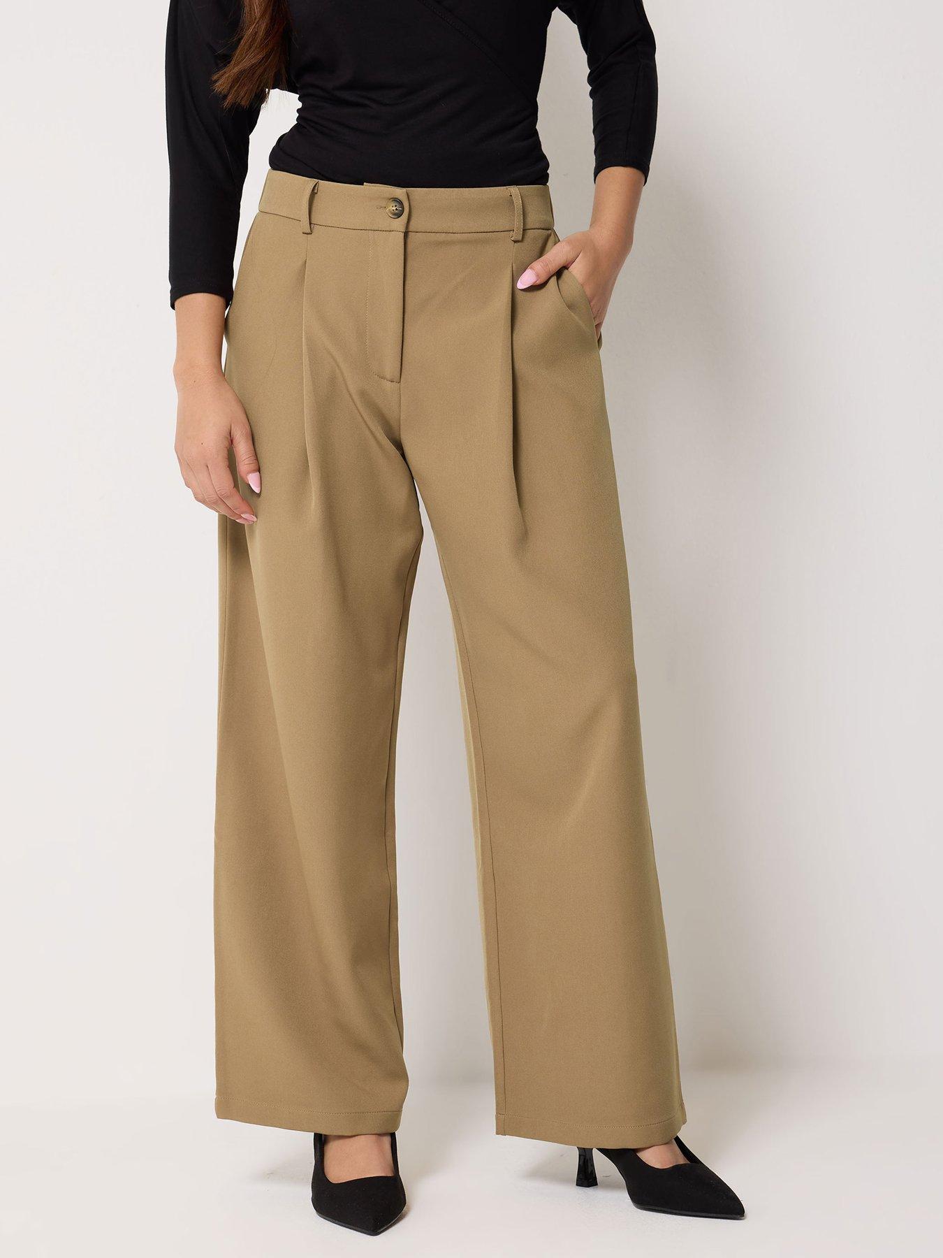 Image 1 of 5 of PixieGirl Petite Wide Leg Trousers - Beige