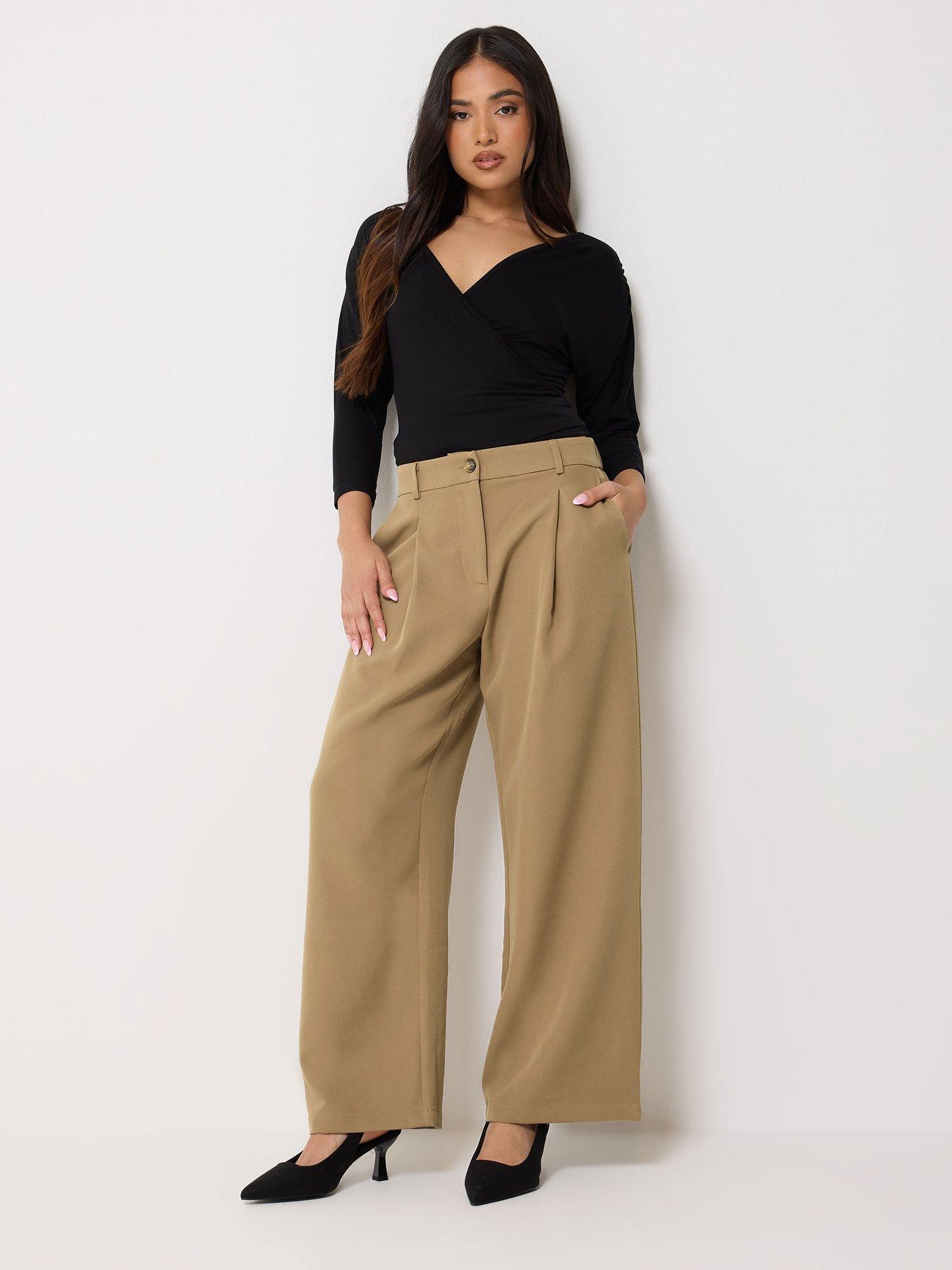 Image 3 of 5 of PixieGirl Petite Wide Leg Trousers - Beige
