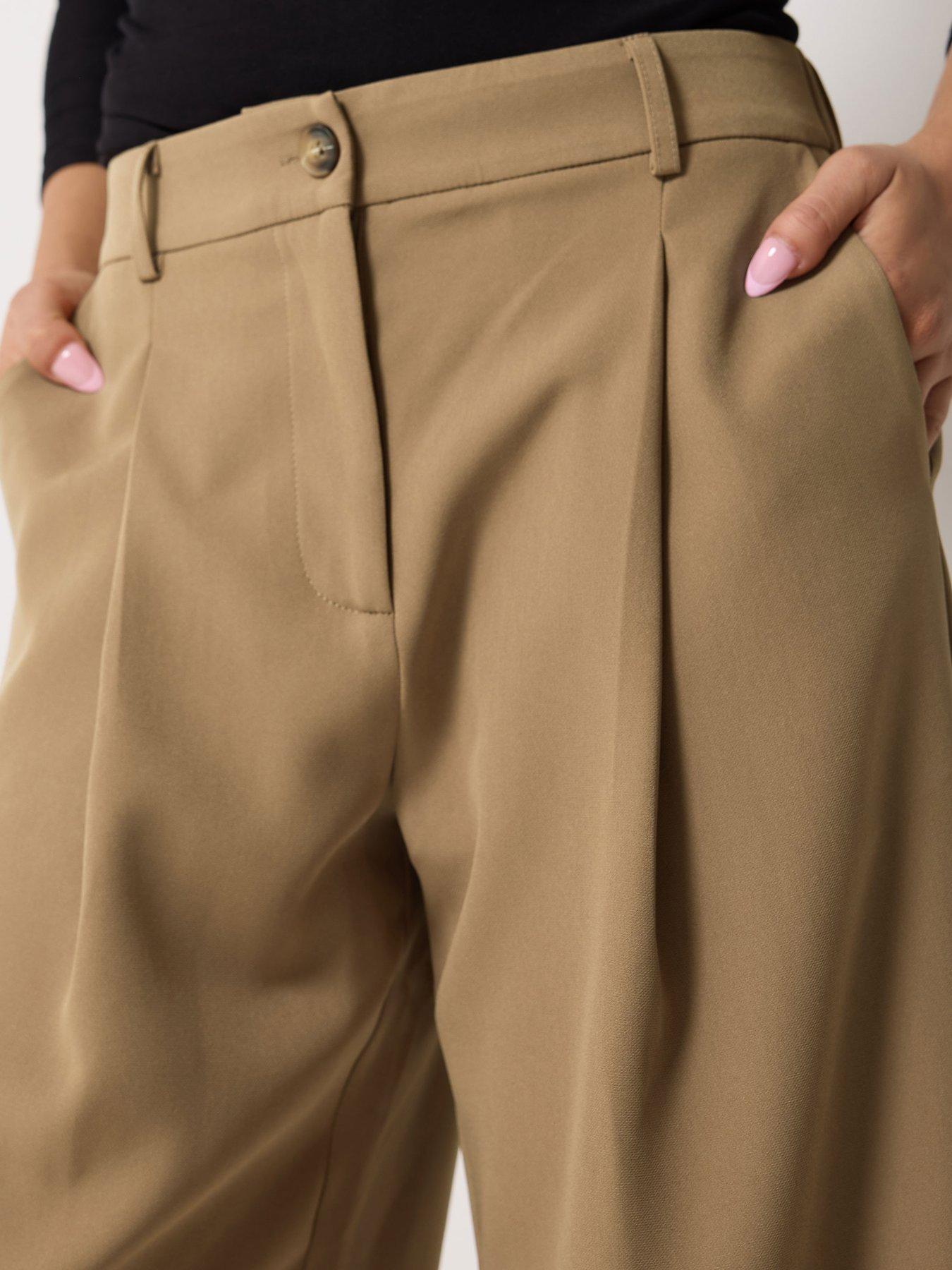 Image 4 of 5 of PixieGirl Petite Wide Leg Trousers - Beige