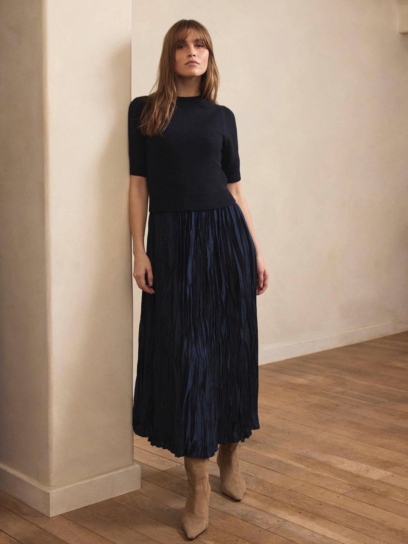 Image 1 of 6 of Mint Velvet Navy Knit Mix Midi Dress
