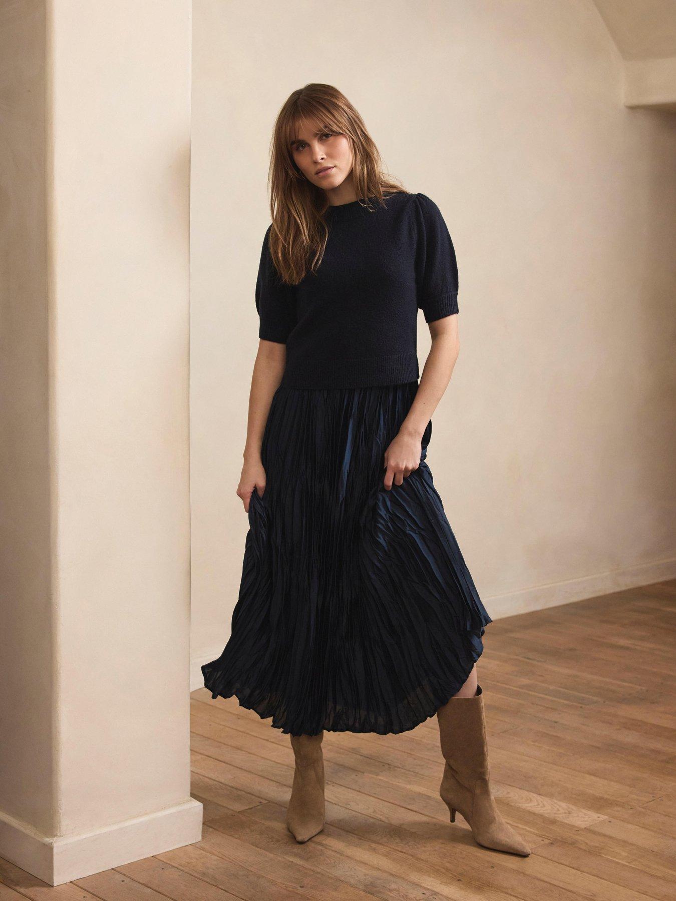 Image 2 of 6 of Mint Velvet Navy Knit Mix Midi Dress