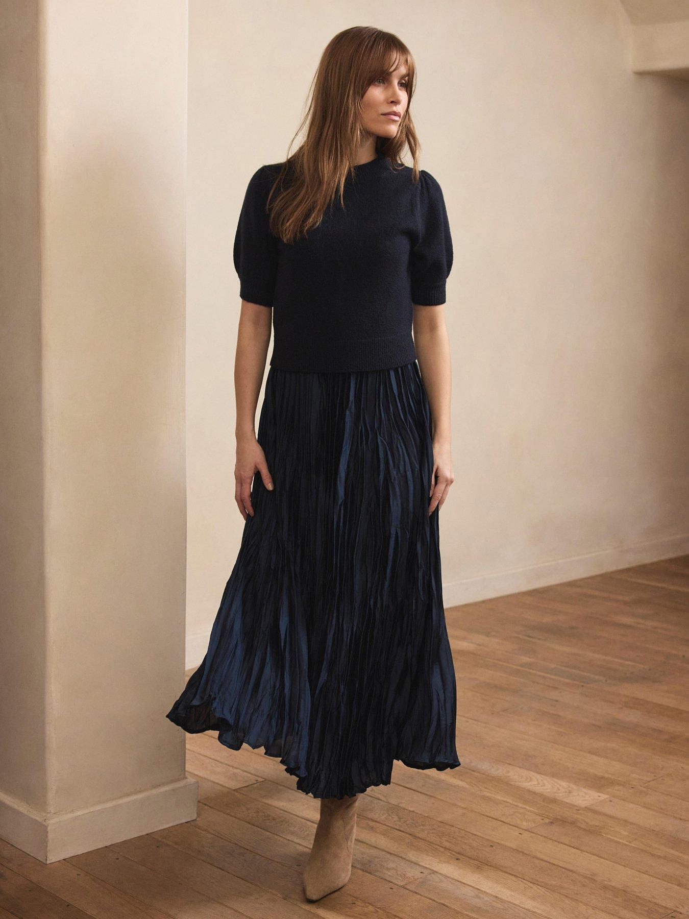 Image 3 of 6 of Mint Velvet Navy Knit Mix Midi Dress