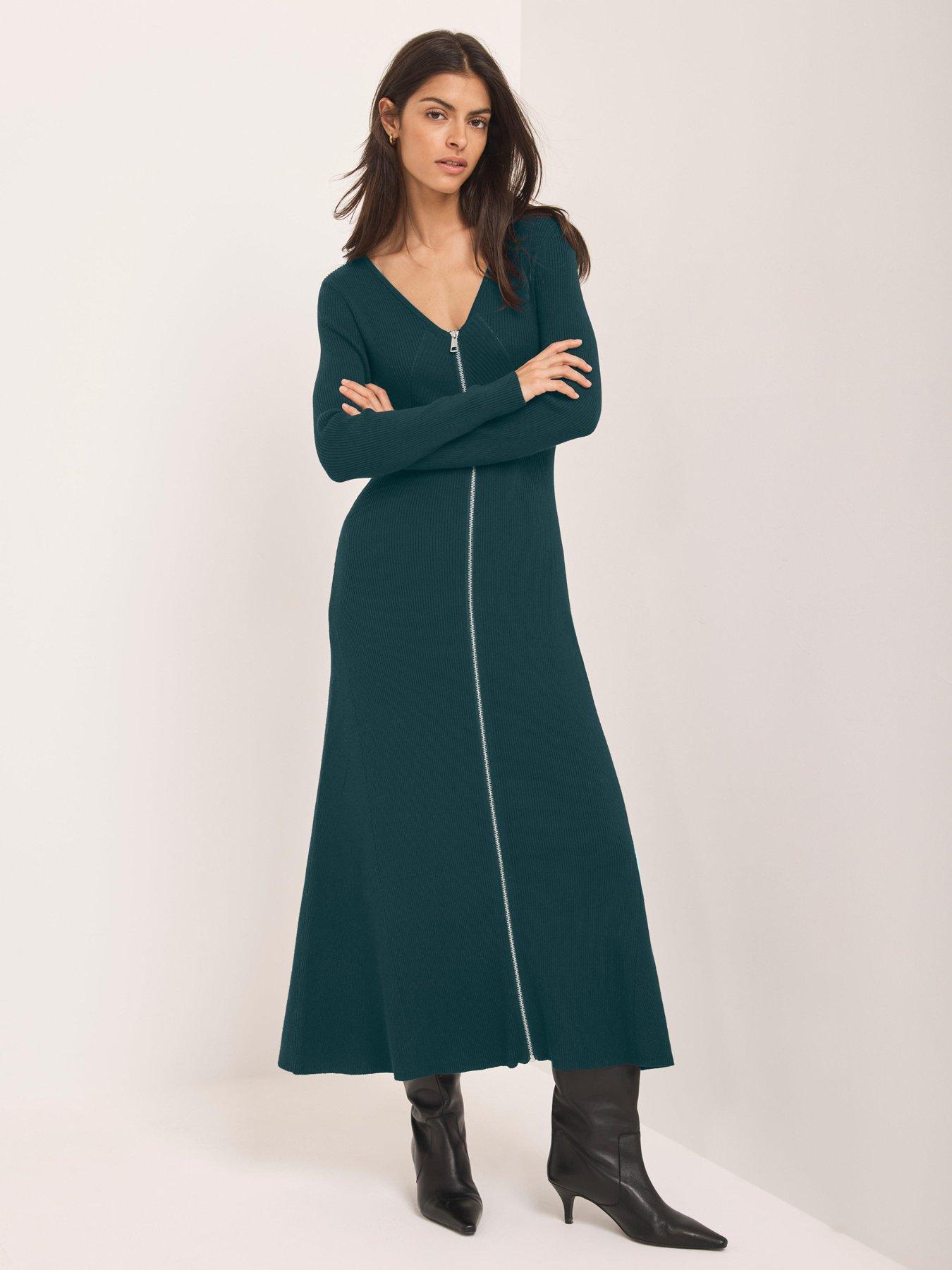 Image 3 of 6 of Mint Velvet Teal Knit Zip Maxi Dress - Green