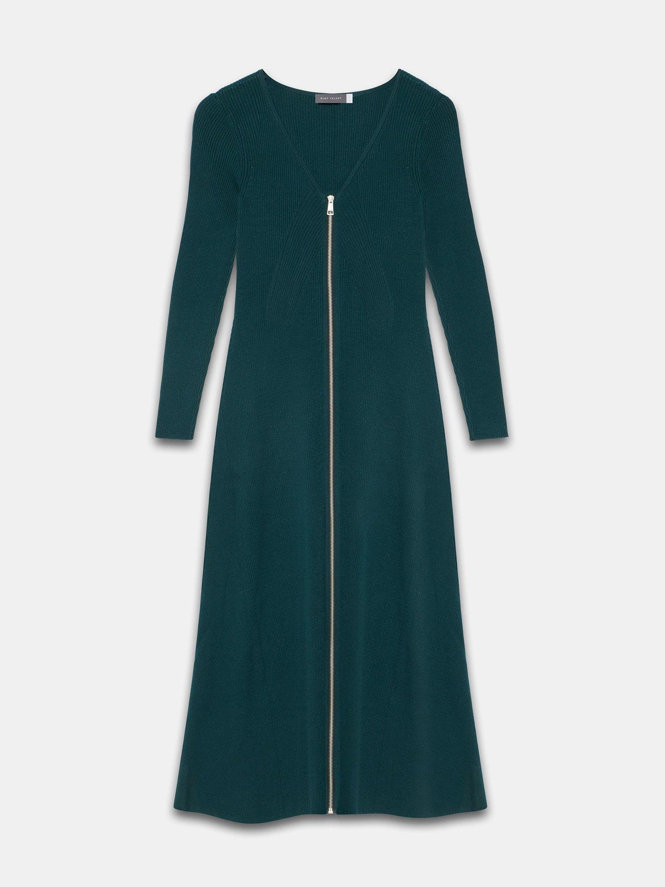 Image 5 of 6 of Mint Velvet Teal Knit Zip Maxi Dress - Green