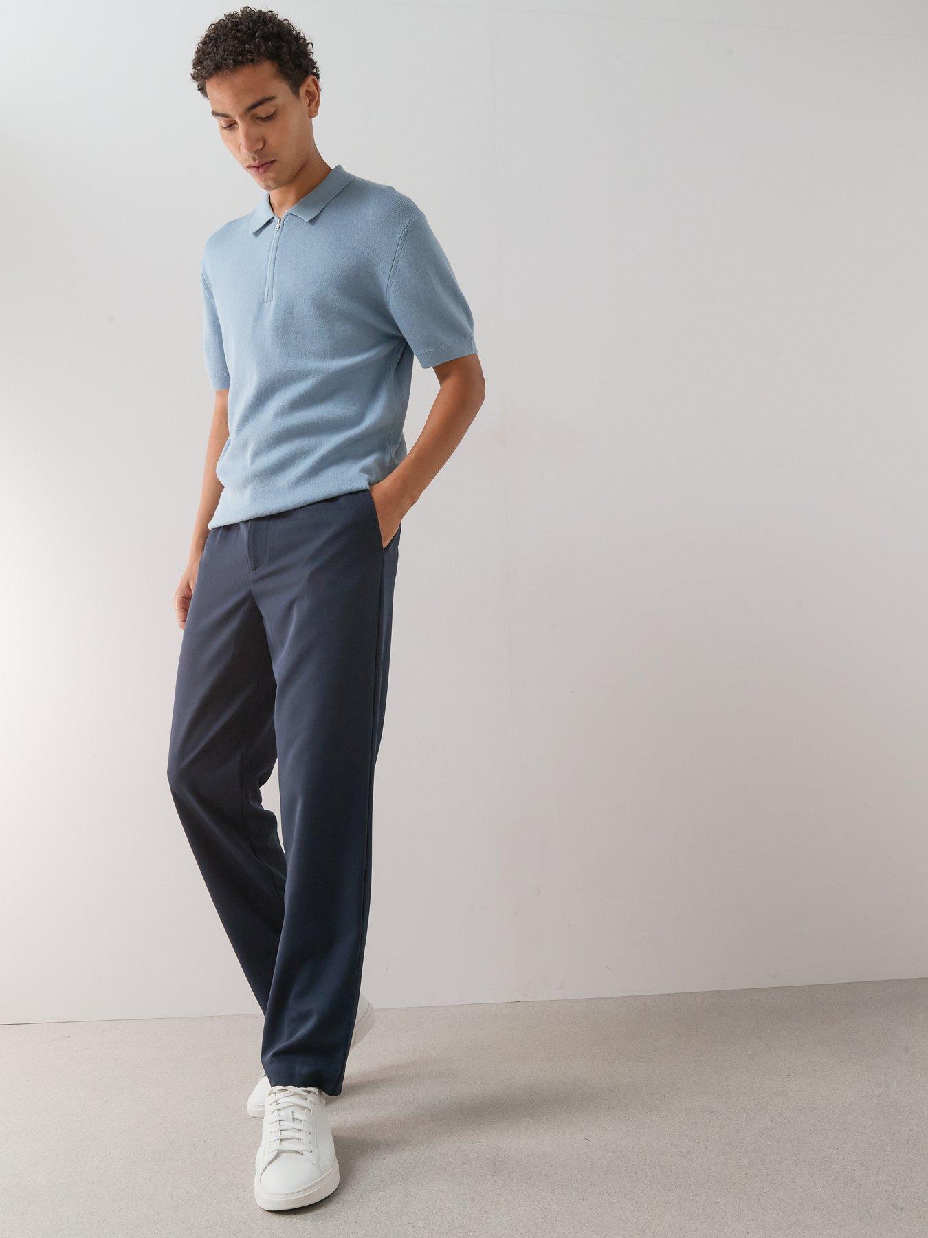 Image 3 of 7 of The Very Collection Cotton Rich Short Sleeve Zip Neck Polo - Denim - Blue