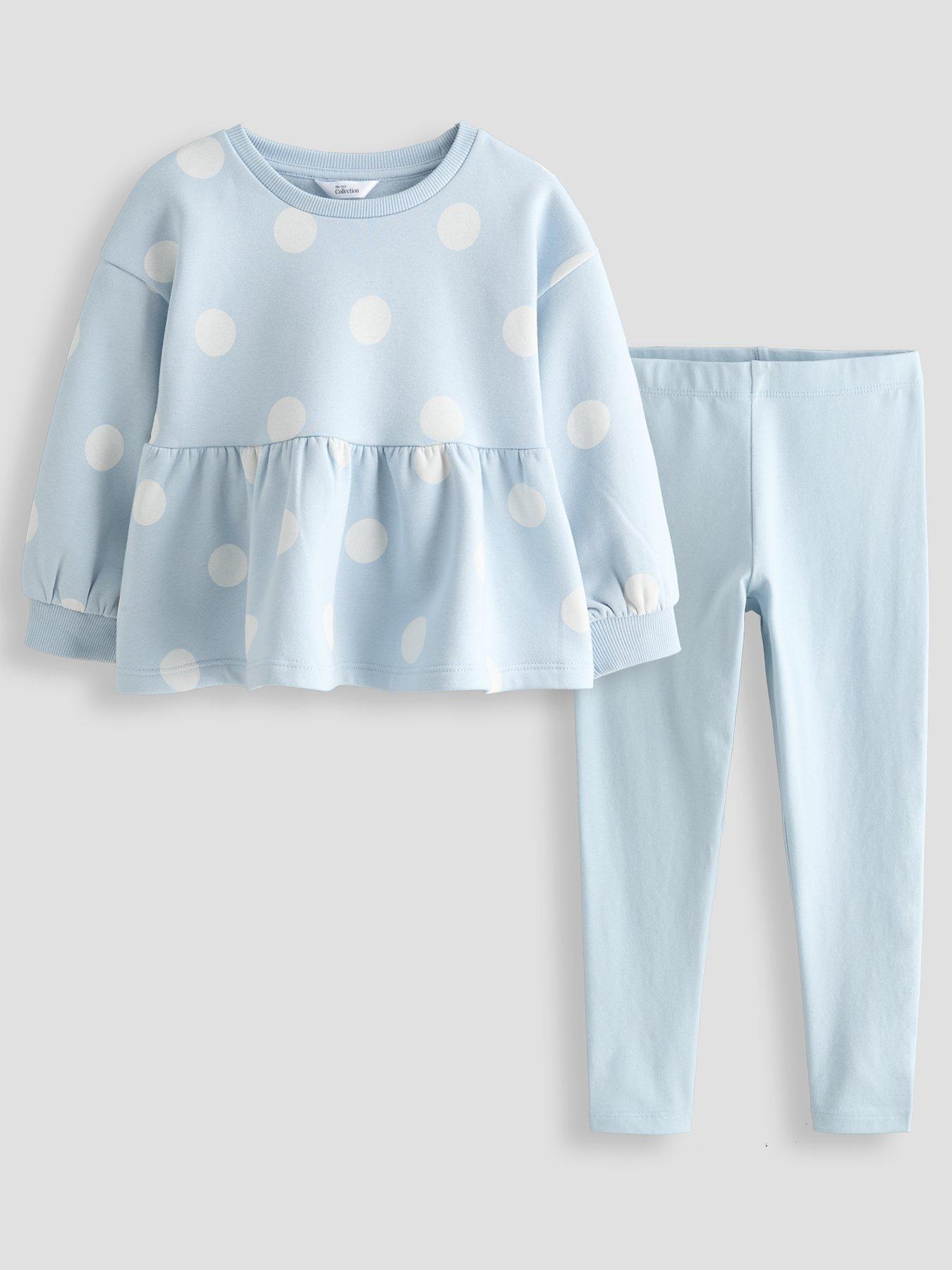 Image 1 of 4 of The Very Collection Girls Peplum Polka Dot Sweatshirt And Legging Set - Light Blue