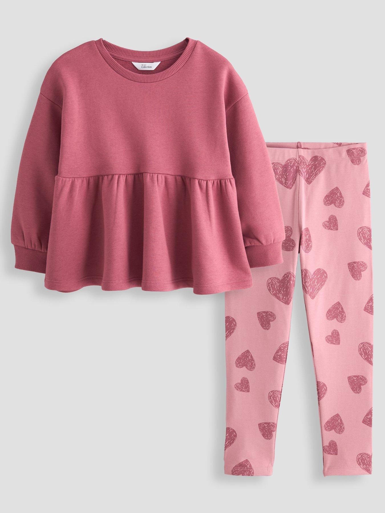 Image 1 of 5 of The Very Collection Girls Peplum Heart Print Sweatshirt And Legging Set - Pink