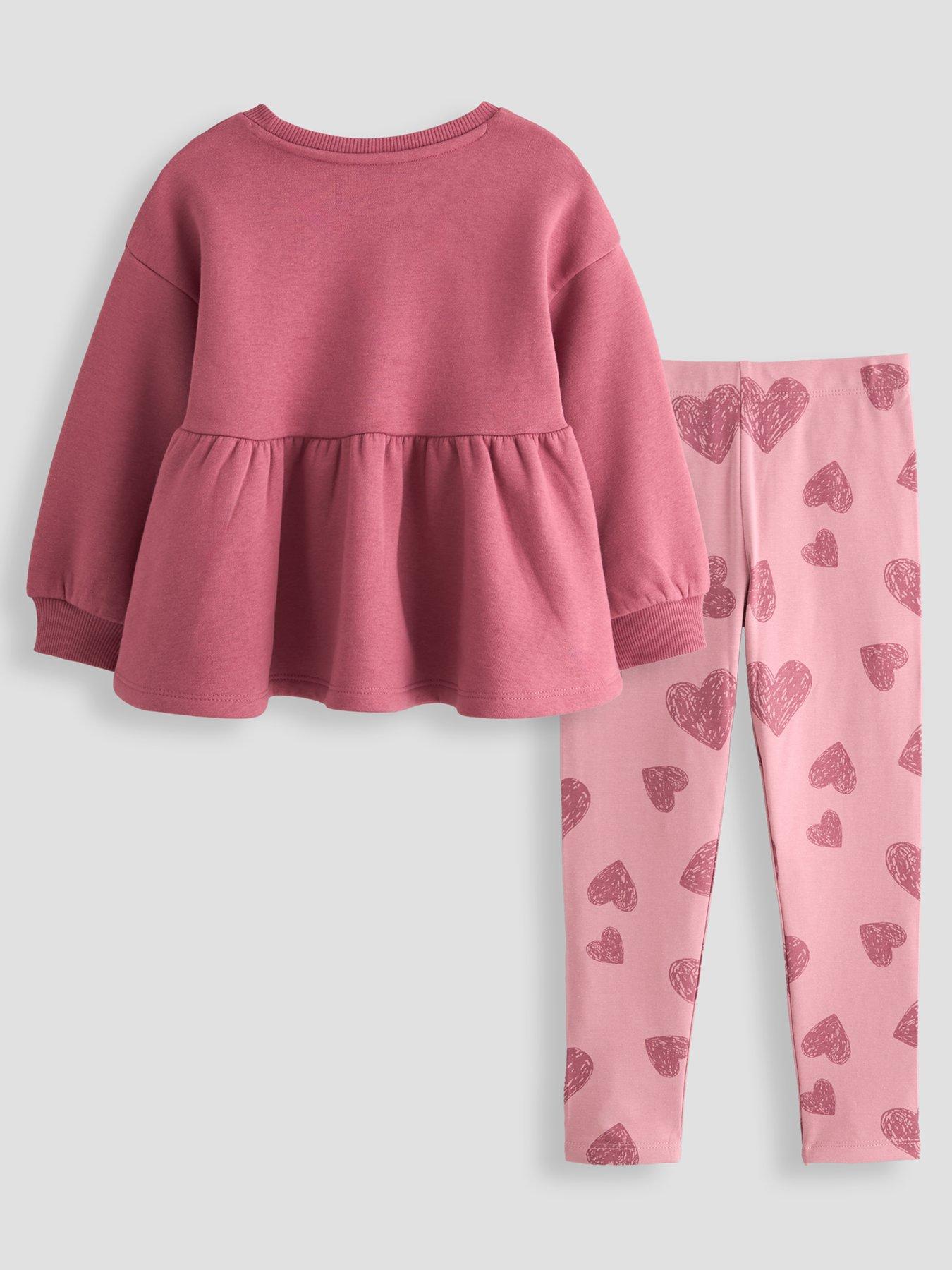 Image 2 of 5 of The Very Collection Girls Peplum Heart Print Sweatshirt And Legging Set - Pink