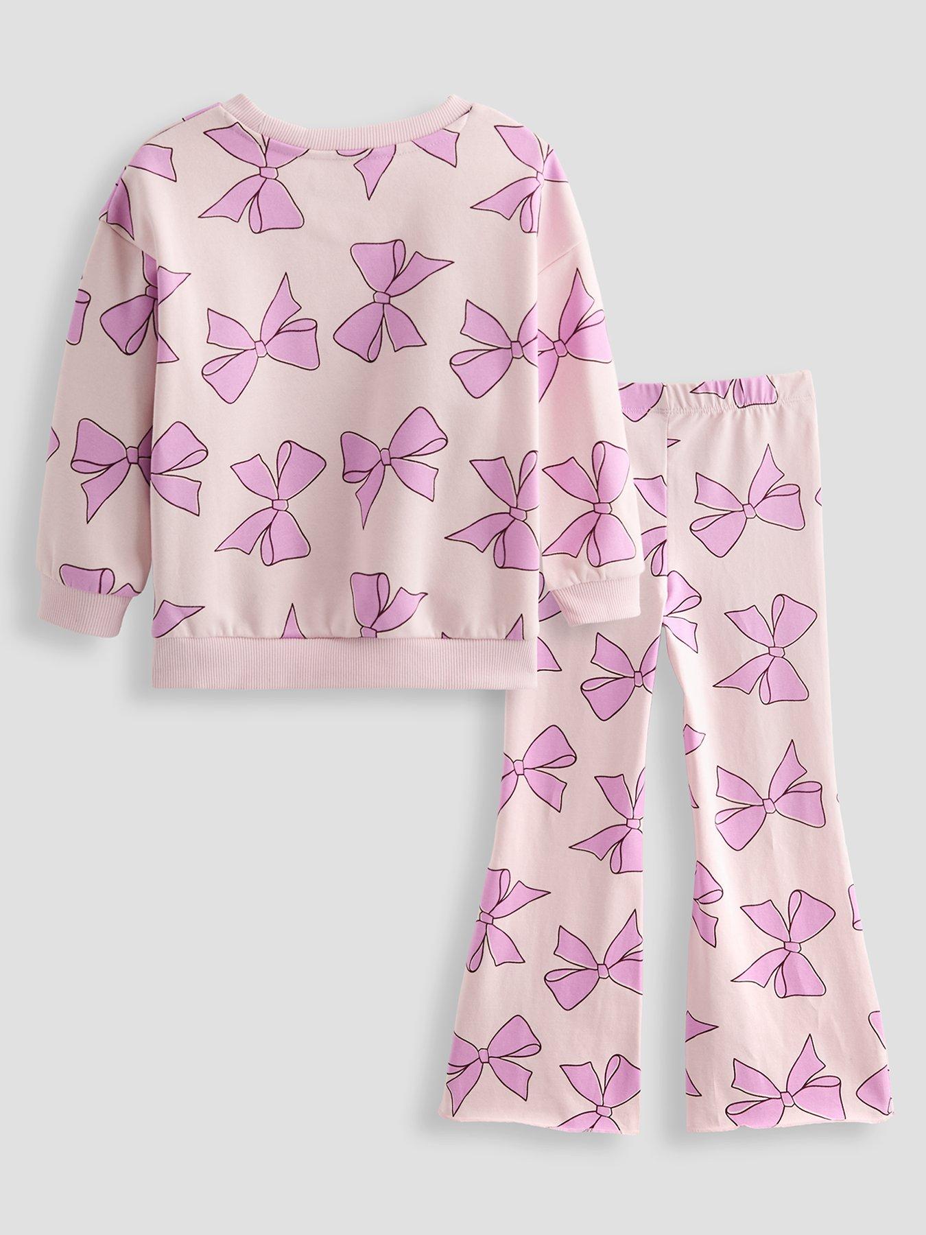 Image 2 of 5 of The Very Collection Girls Bow Print Sweatshirt And Legging Outfit - Pink