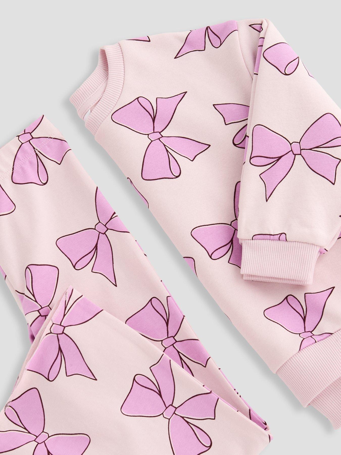 Image 3 of 5 of The Very Collection Girls Bow Print Sweatshirt And Legging Outfit - Pink