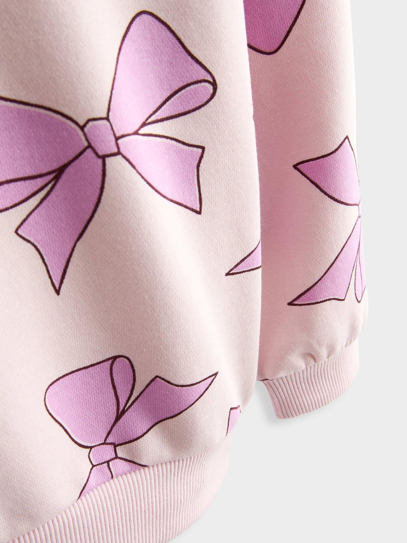Image 5 of 5 of The Very Collection Girls Bow Print Sweatshirt And Legging Outfit - Pink