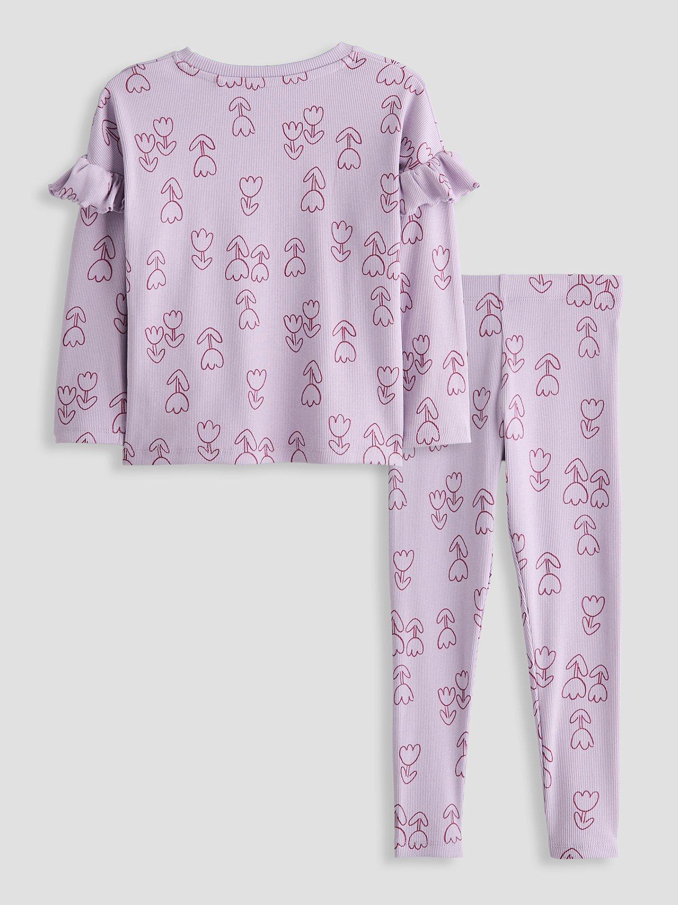 Image 2 of 5 of The Very Collection Girls Flower Print Rib Outfit - Purple
