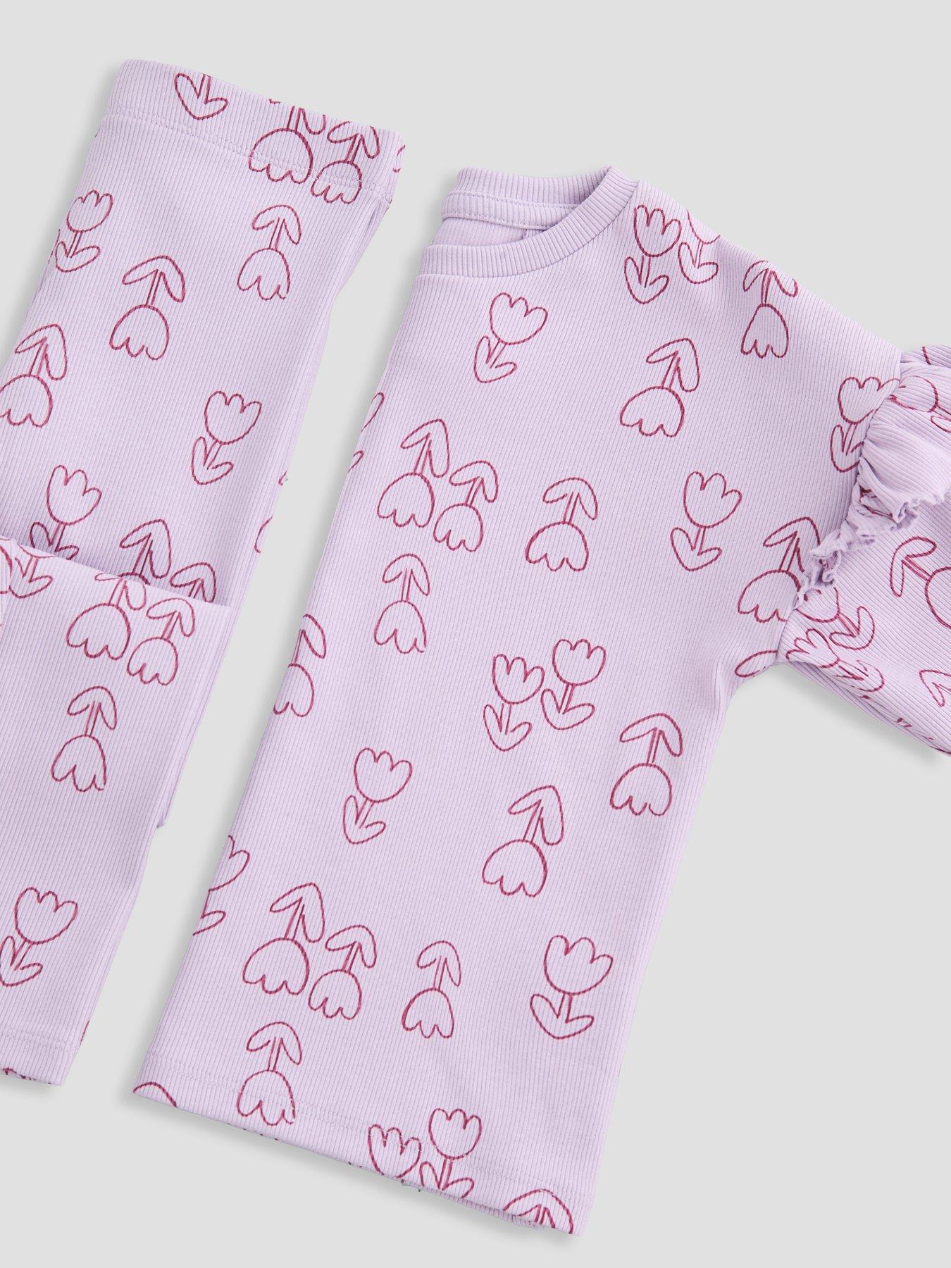 Image 3 of 5 of The Very Collection Girls Flower Print Rib Outfit - Purple
