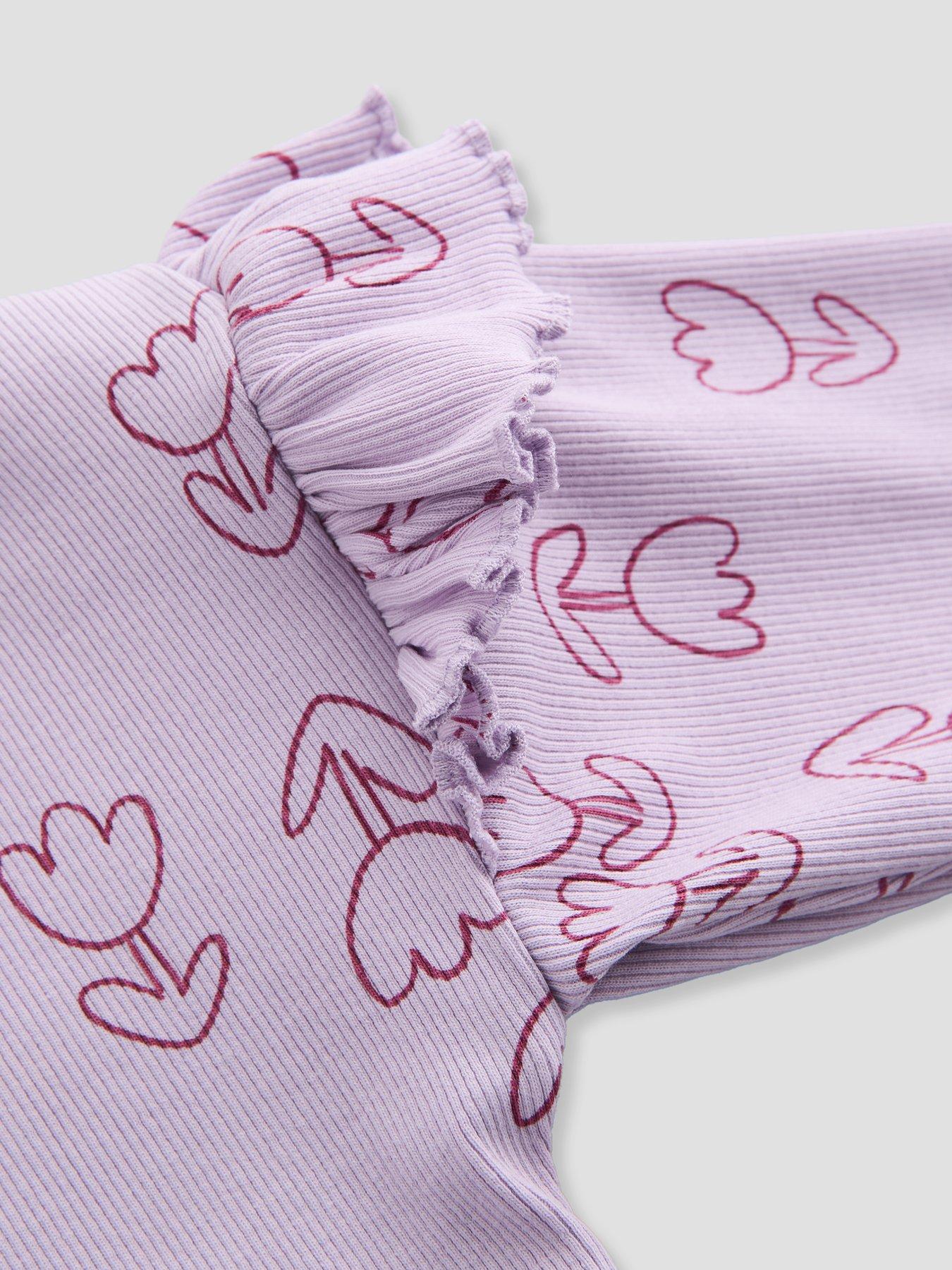 Image 5 of 5 of The Very Collection Girls Flower Print Rib Outfit - Purple