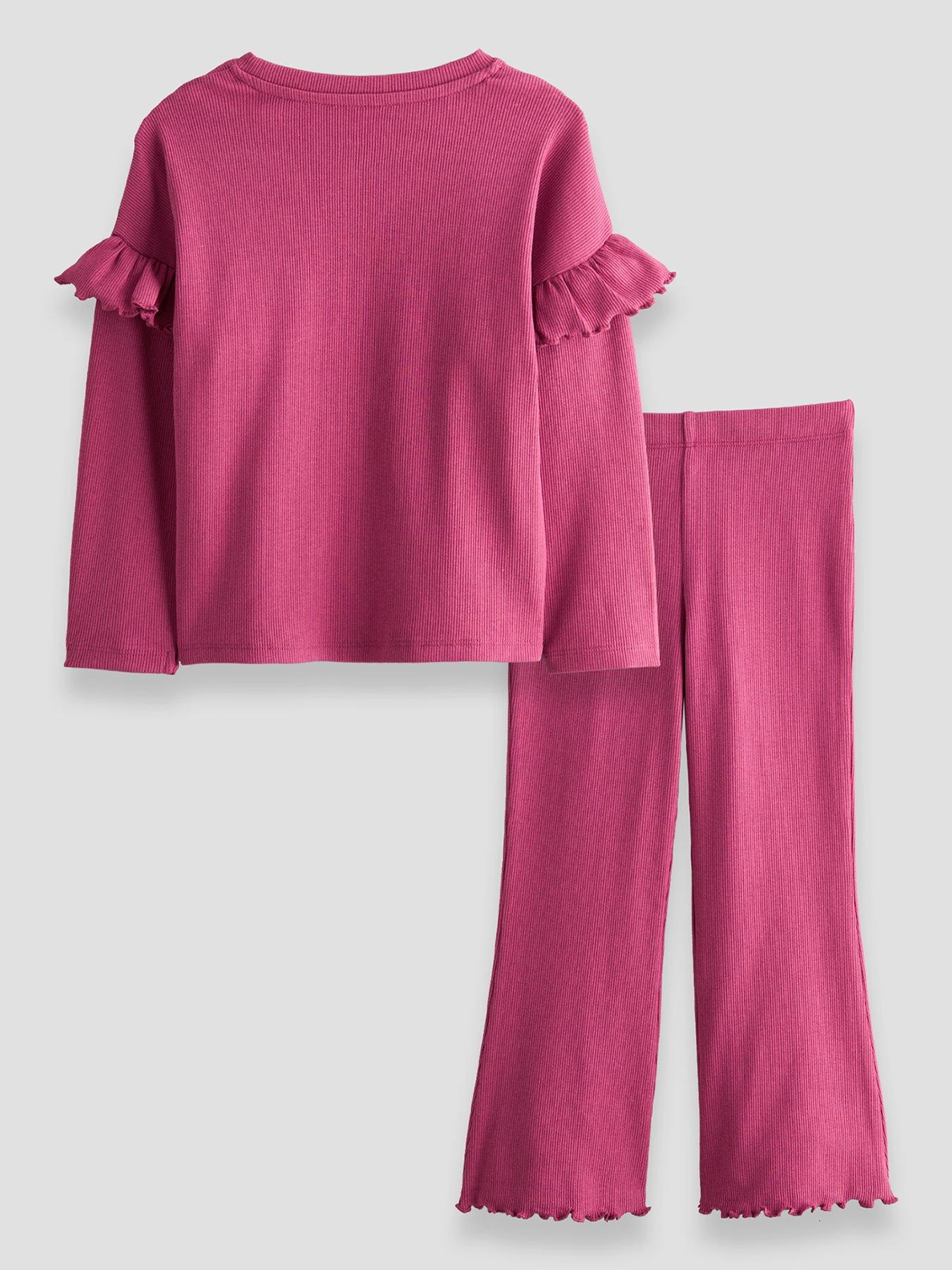 Image 2 of 6 of The Very Collection Girls Frill Rib Long Sleeve Outfit Set - Pink