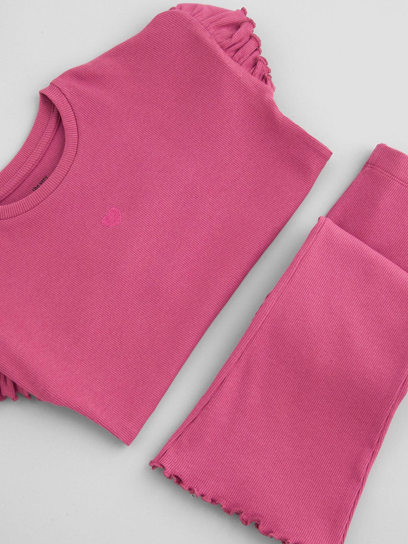 Image 3 of 6 of The Very Collection Girls Frill Rib Long Sleeve Outfit Set - Pink