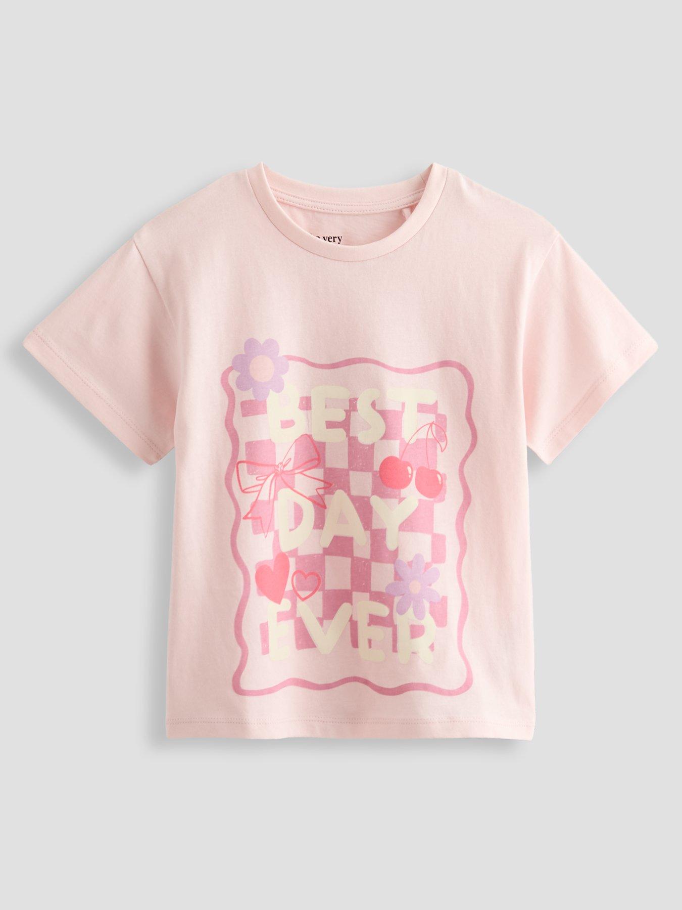 The Very Collection Girls Best Day Slogan T-Shirt - Pink