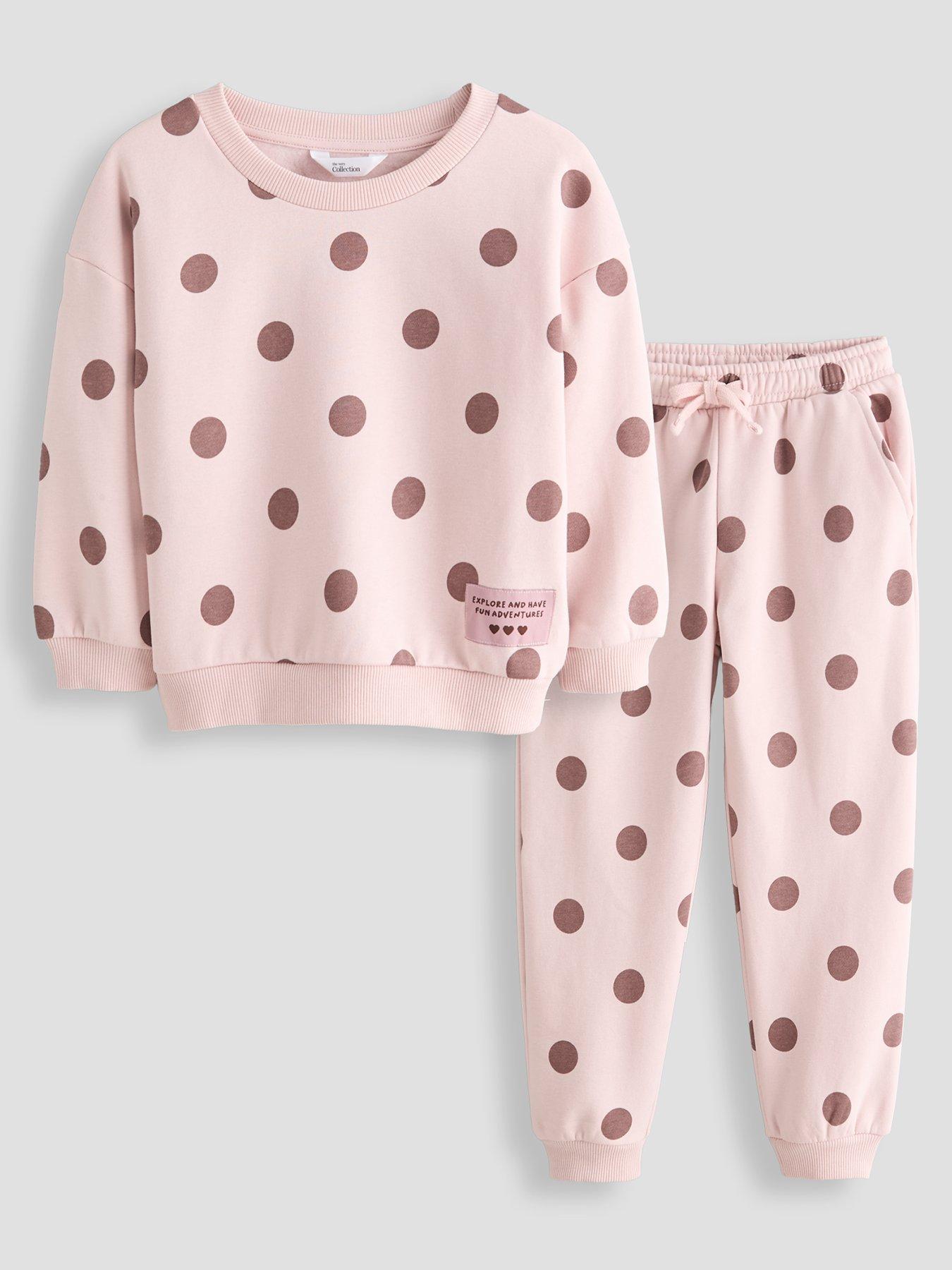 The Very Collection Girls Polka Dot Sweater and Jogger Outfit - Pink