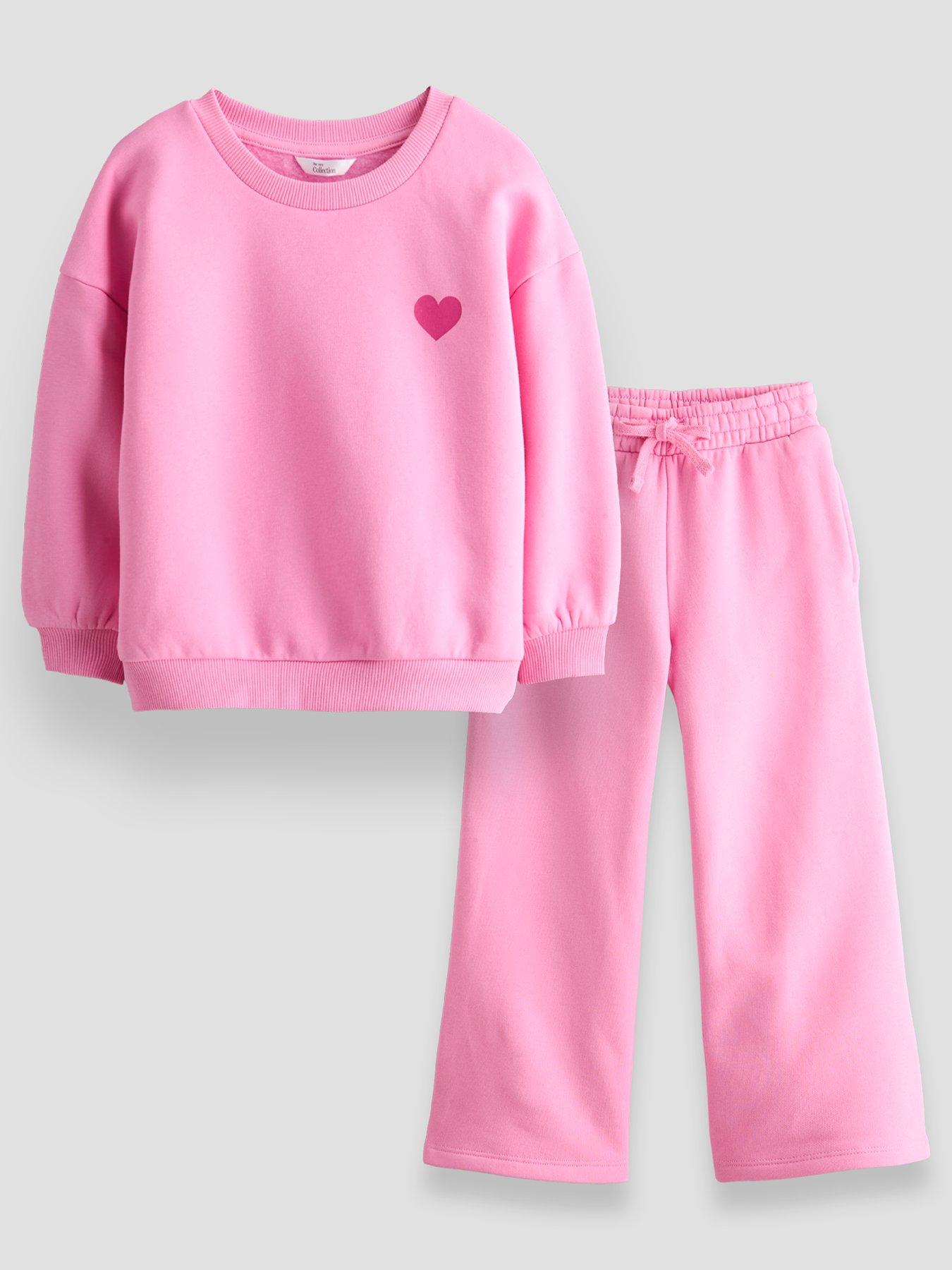 Image 1 of 5 of The Very Collection Girls Back Print 2-Piece Sweatshirt Set - Pink