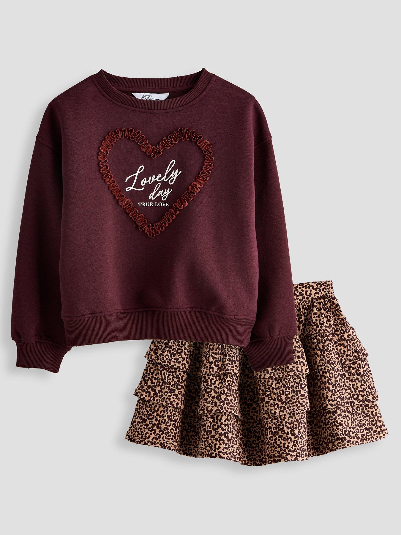 The Very Collection Girls Sweat And Tiered Skirt Outfit - Print