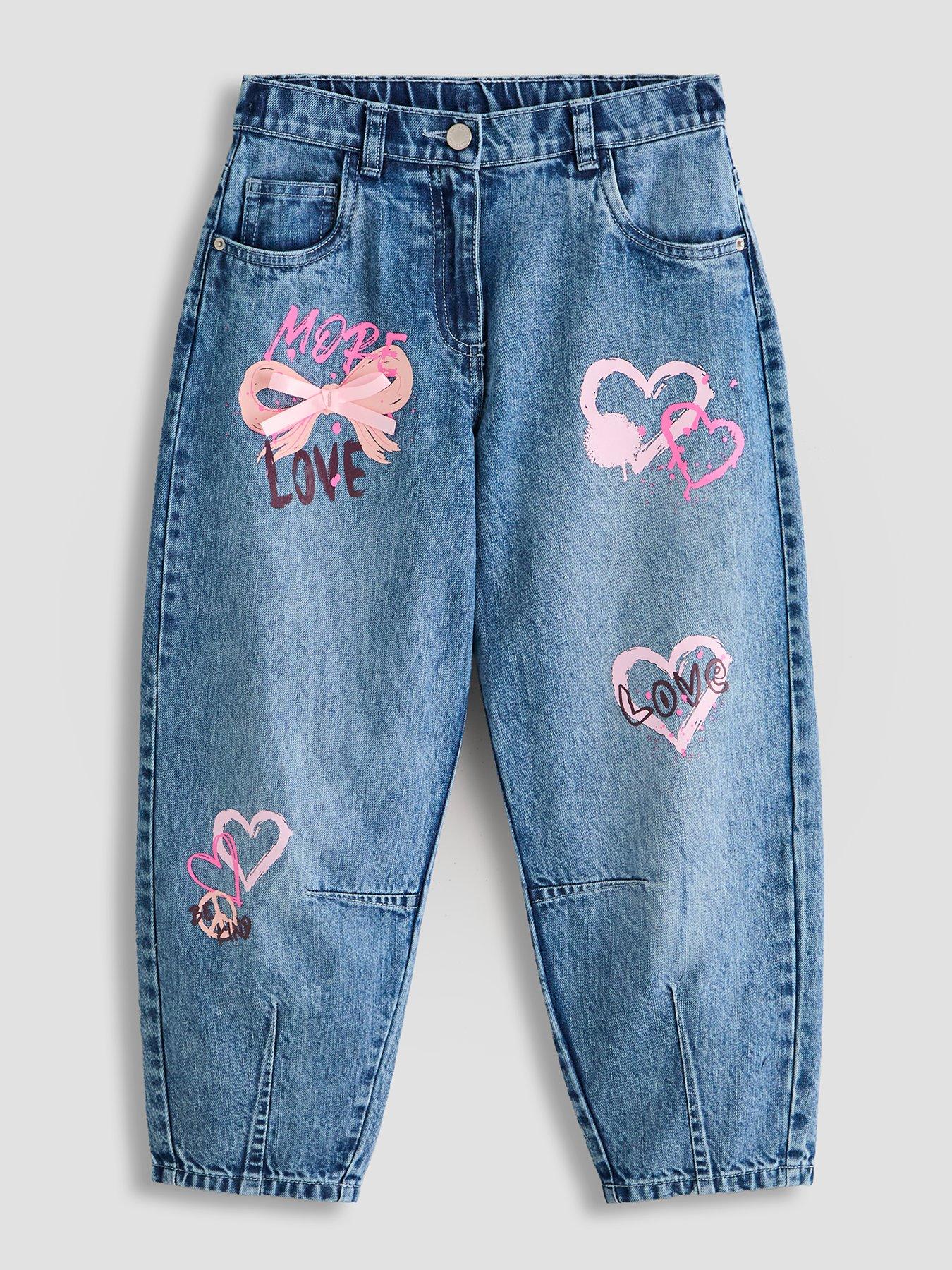 The Very Collection Girls Heart And Bow Barrel Leg Jeans - Blue