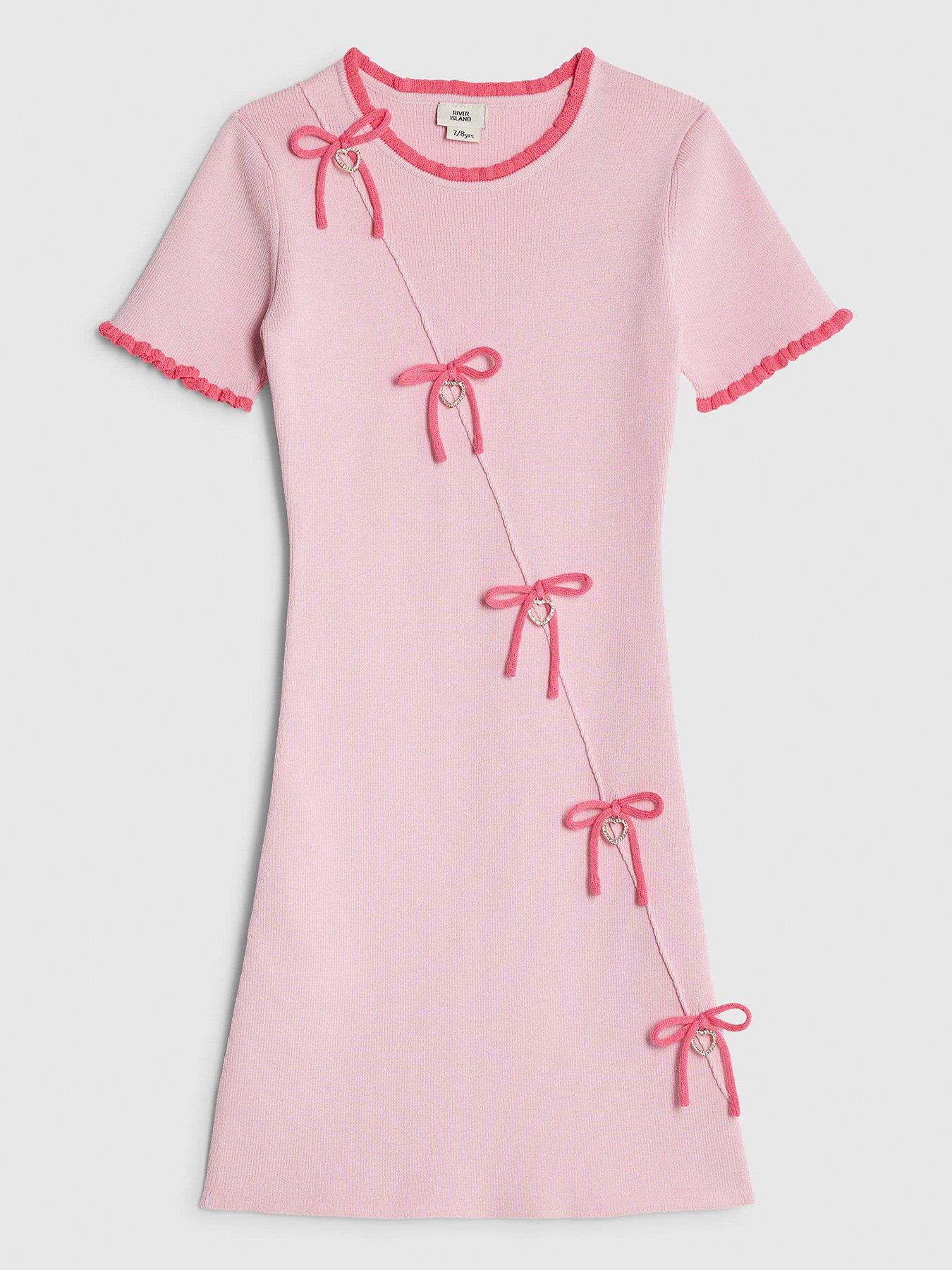 River Island Older Girls Heart Charm Bow Knit Dress - Pink