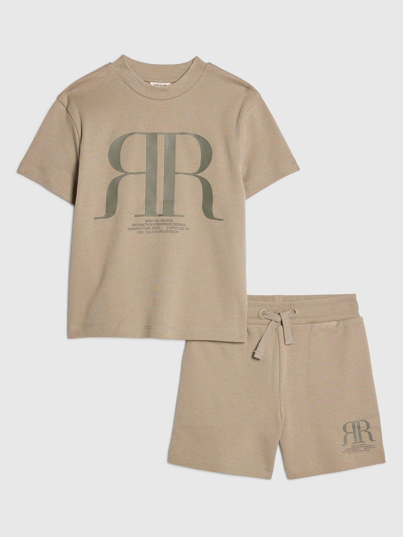River Island Mini Boys Rr T-Shirt And Shorts Set - Khaki