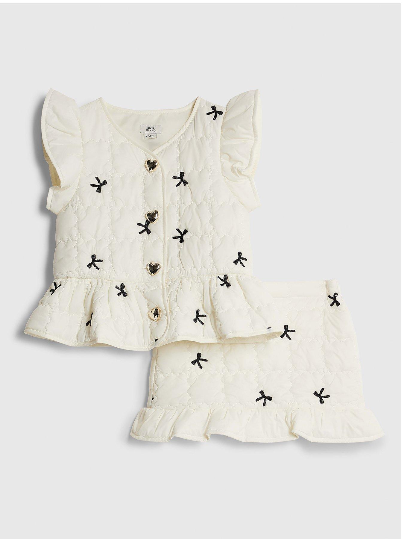 River Island Mini Girls Bow Gilet And Skirt Set - Cream