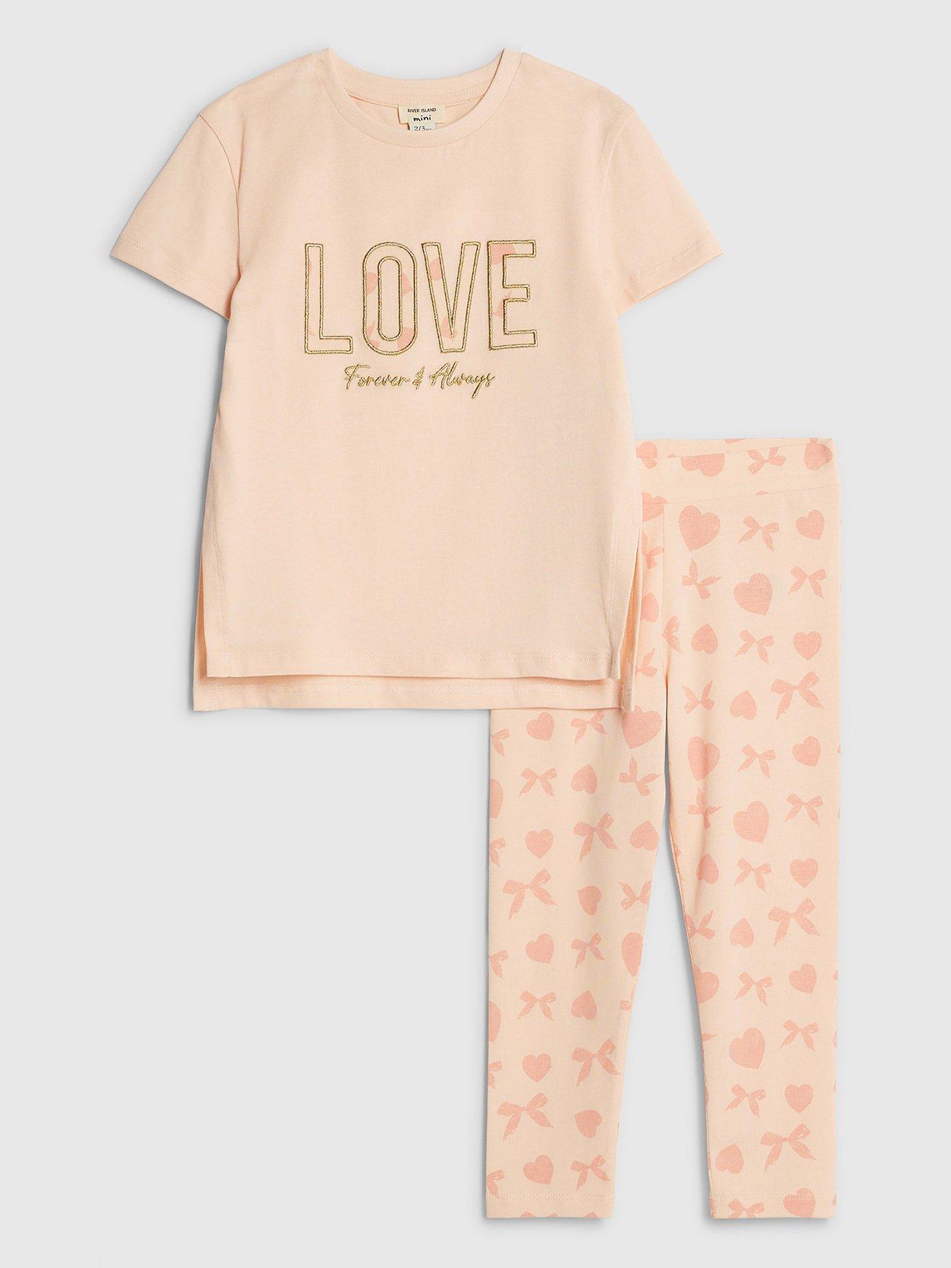 River Island Mini Girls Love Bow Leggings And T-Shirt Set - Pink