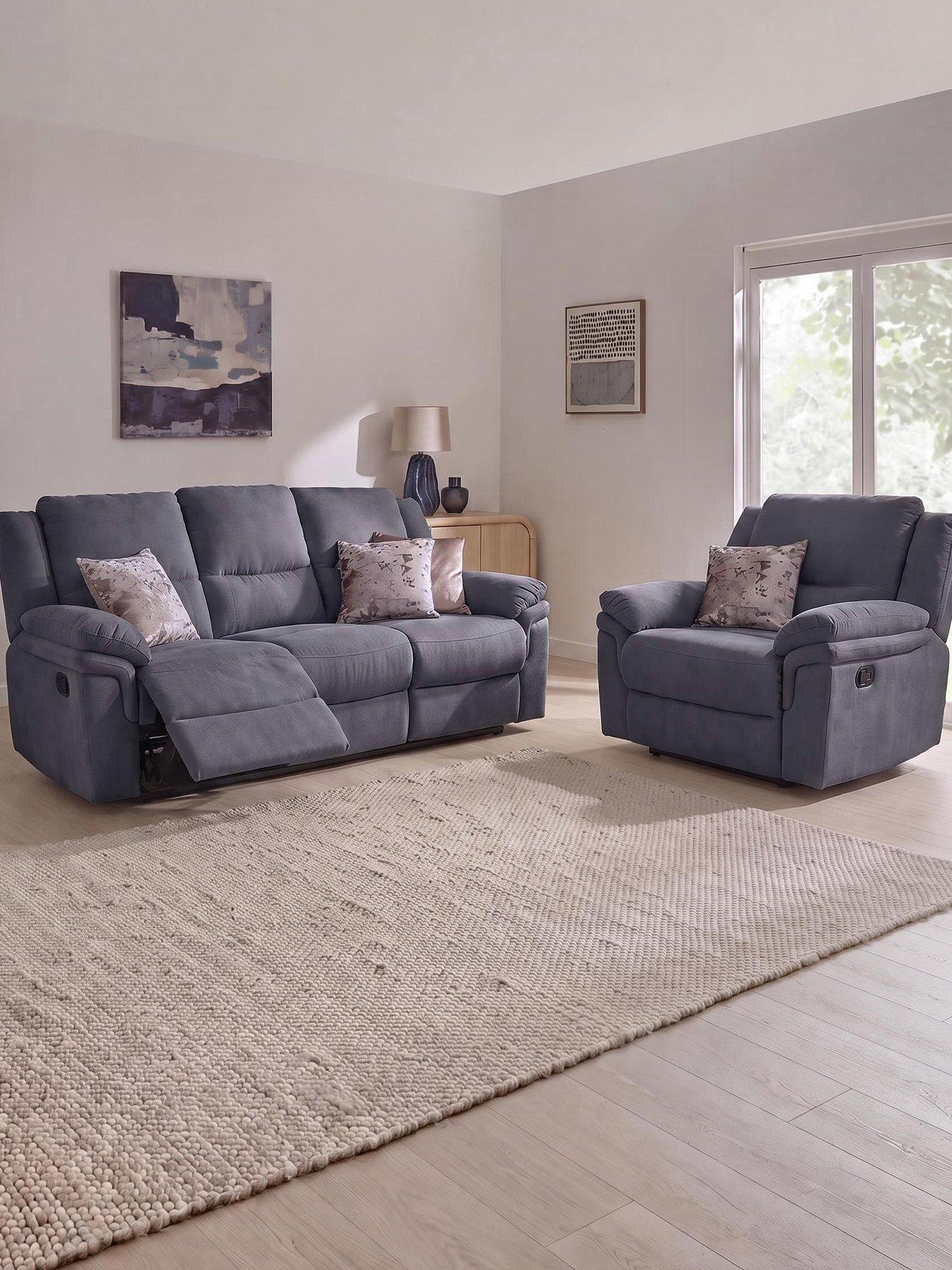 The Very Collection Albion Chenille 3 Seater High Back Manual Recliner Sofa and Armchair Set (Buy  &  SAVE!) - FSC® Certified