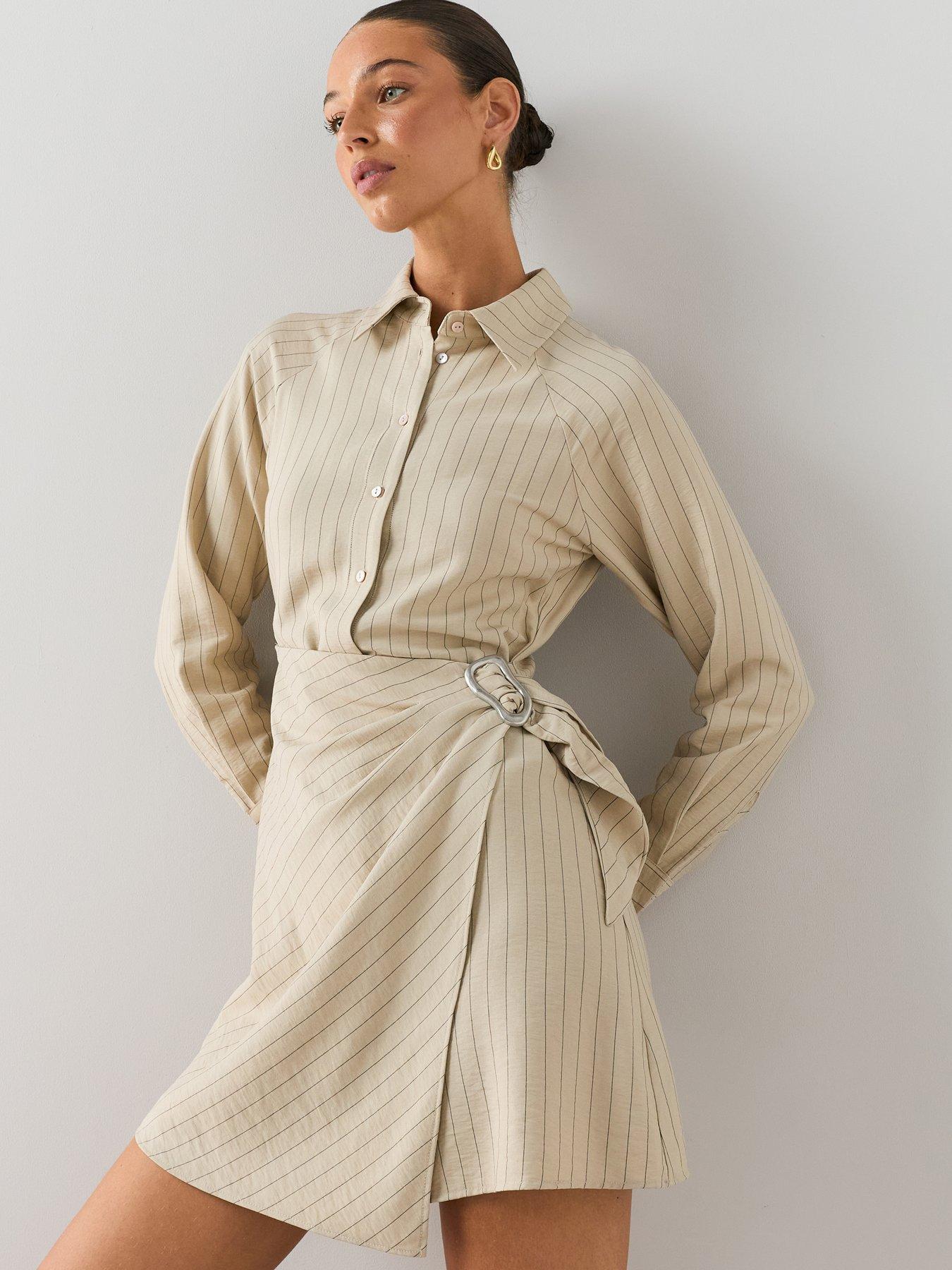 The Very Collection Womens Wrap Detail Pinstripe Shirt Dress - Beige