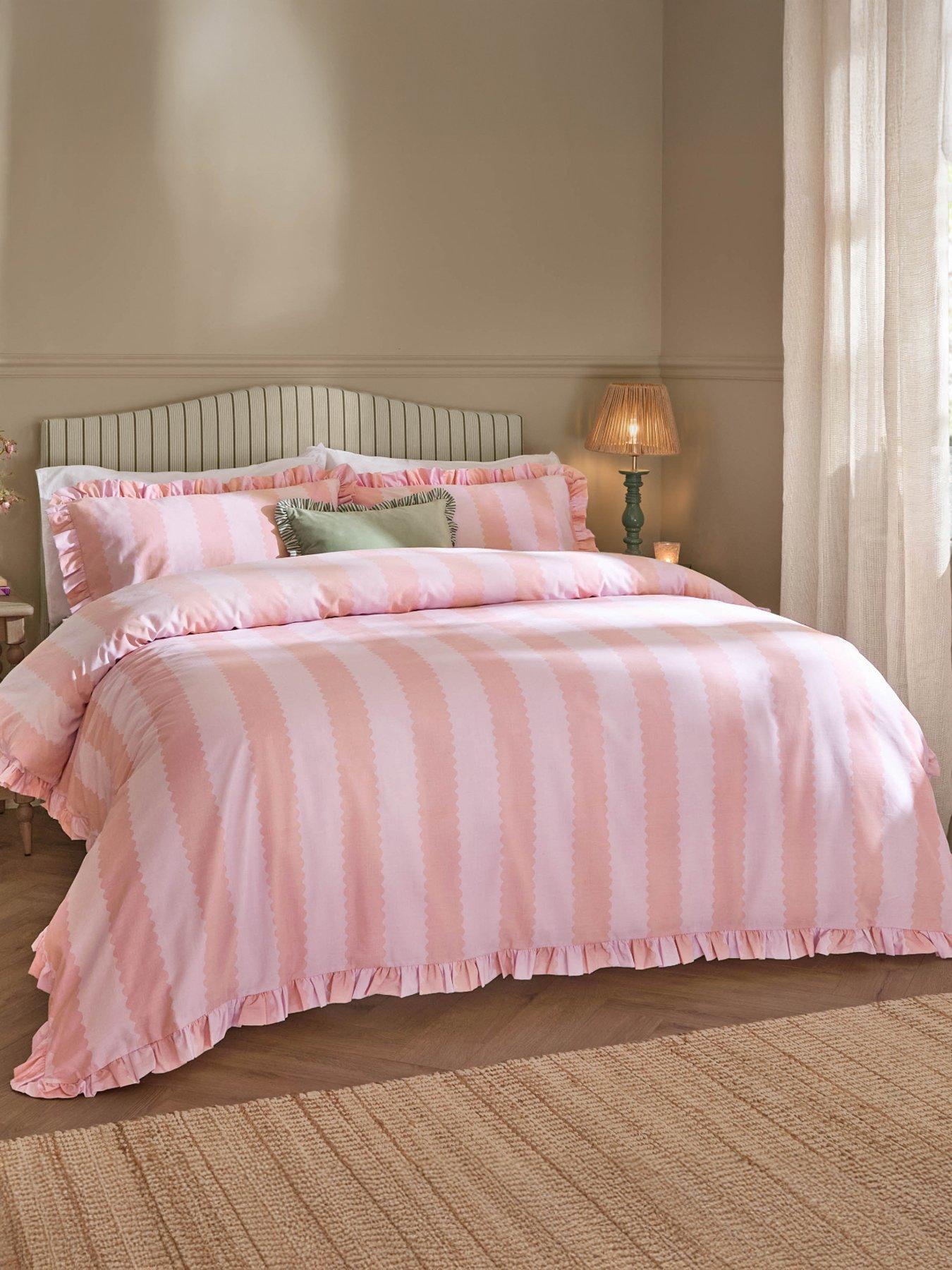 Image 1 of 4 of Wylder Birdie Stripe Pillowcase Pairs Pink/Raspberry