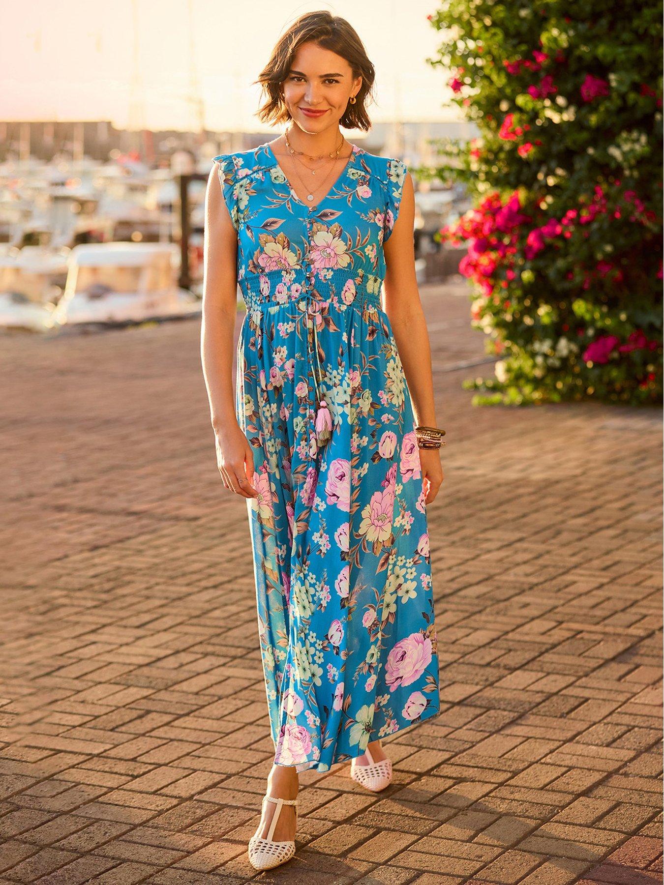 Joe Browns Millie Floral Midi Dress - Blue