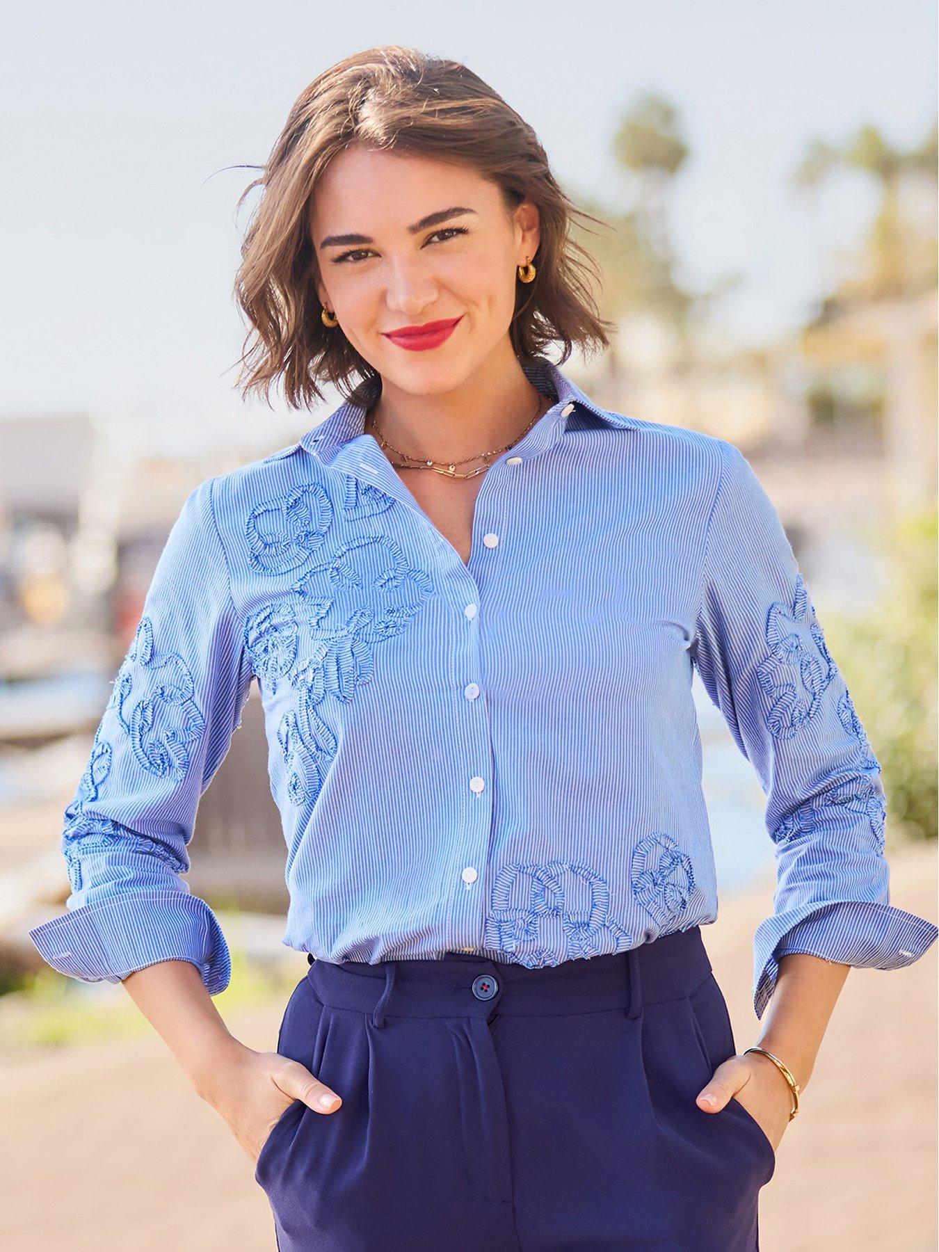 Joe Browns Rebecca Applique Striped Shirt - Blue