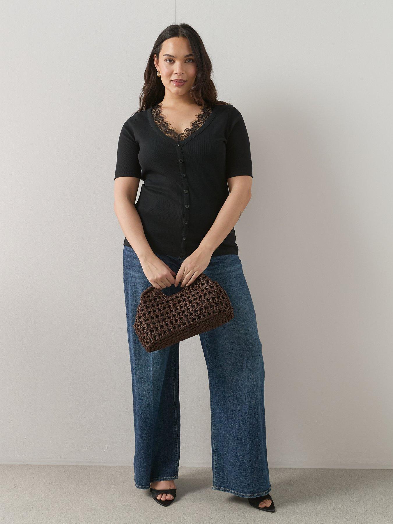 Image 3 of 6 of The Very Collection Curve Lace Trim Short Sleeve Top